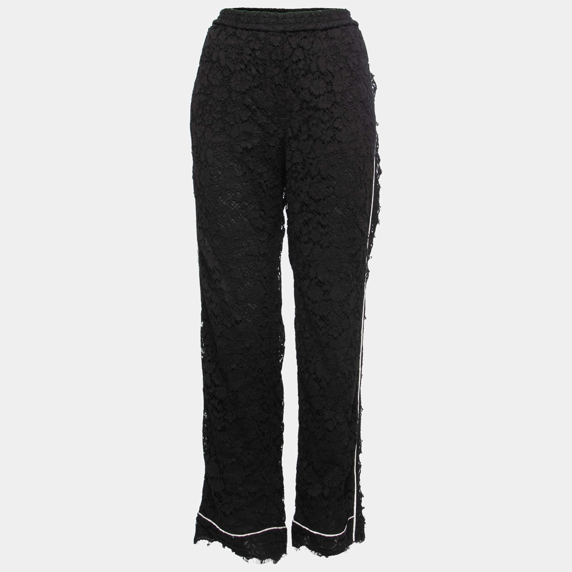 Pre Owned Dolce & Gabbana Black Lace Side Stripe Pants M