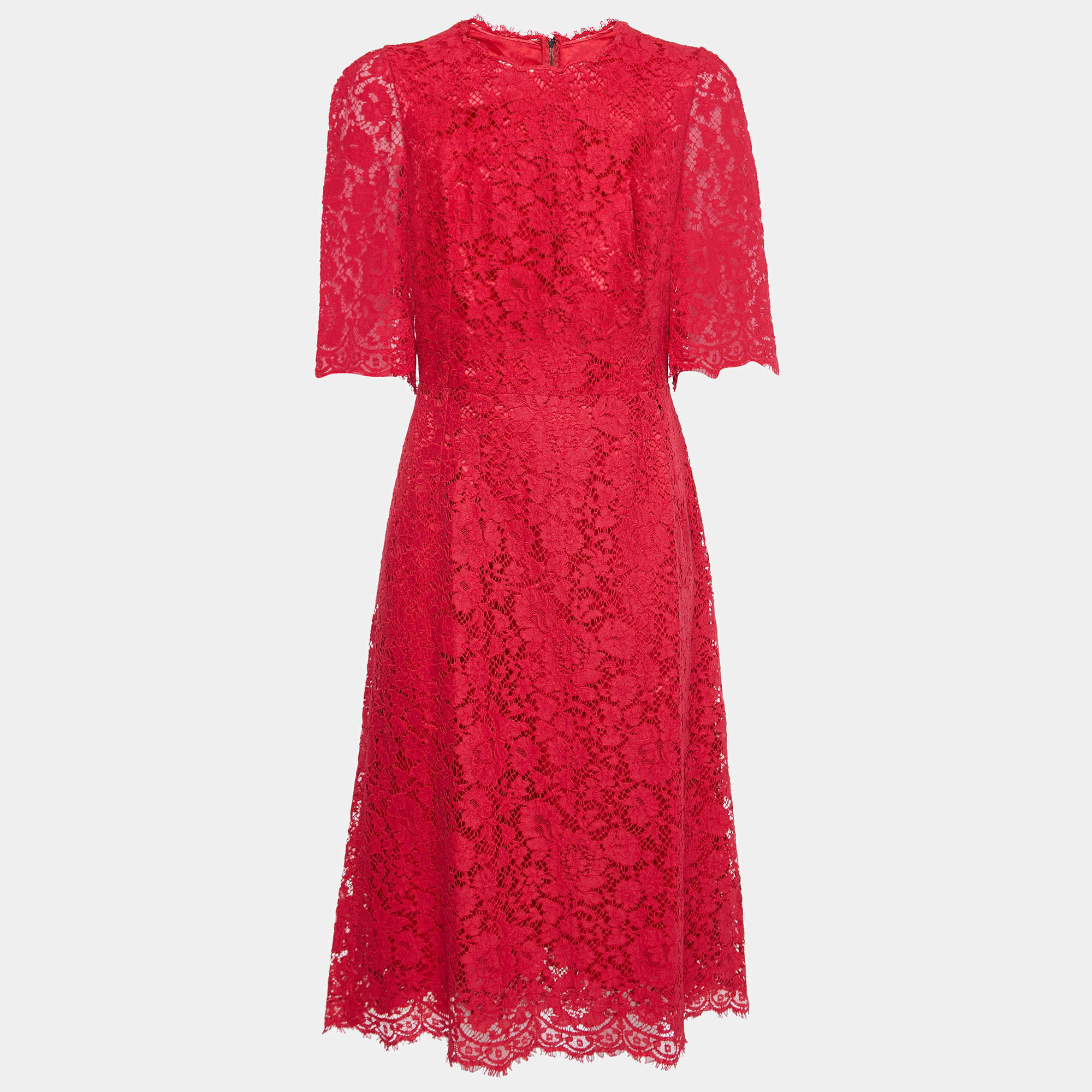 Dolce & Gabbana Red Lace Midi Dress M Dolce & Gabbana | The Luxury Closet