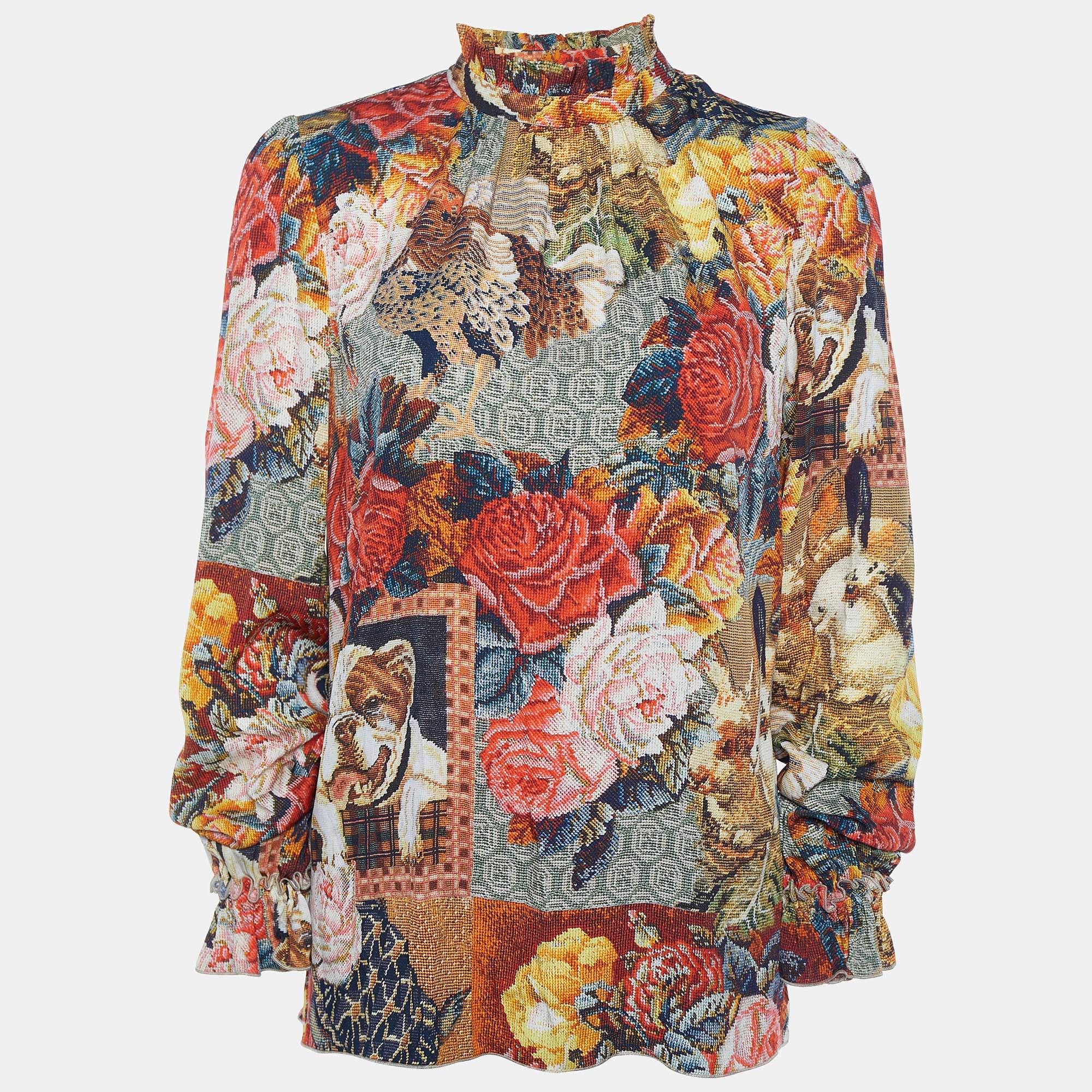 Pre Owned Dolce & Gabbana Multicolor Pixel Floral Printed Silk Top S
