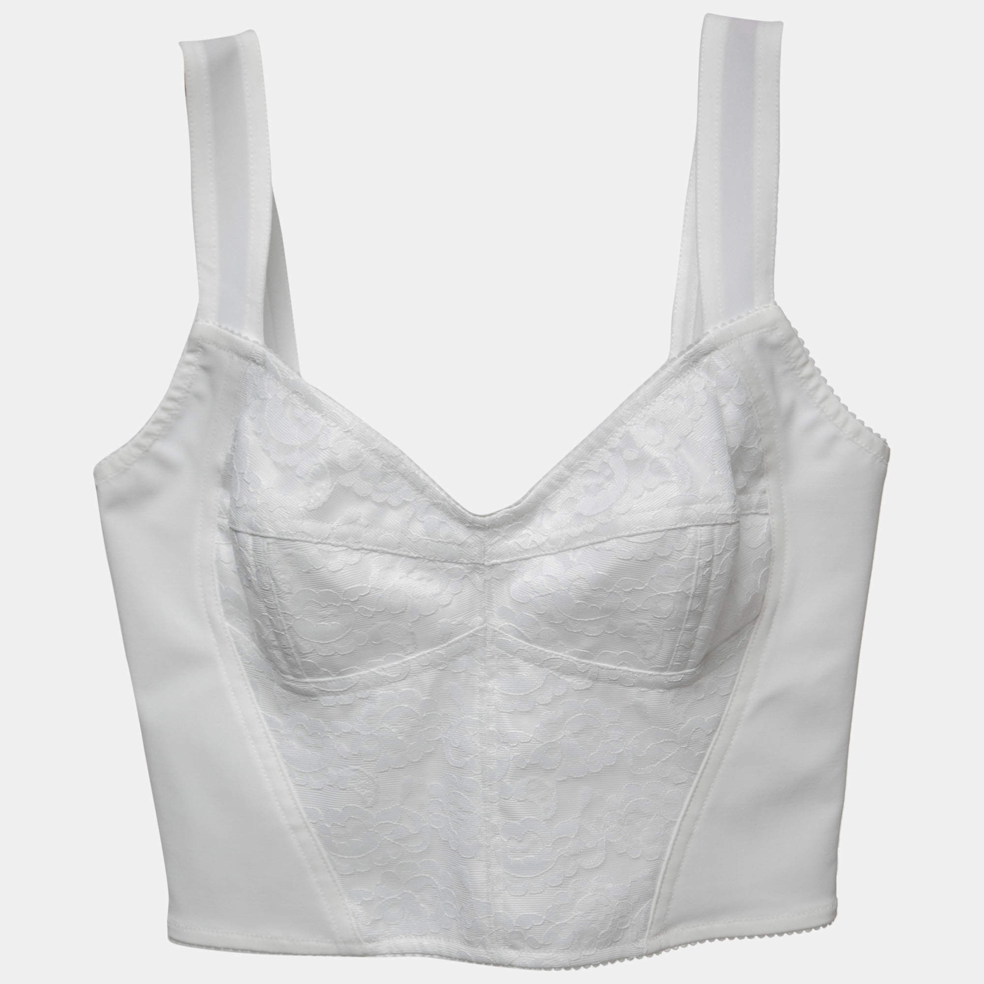 Pre Owned Dolce & Gabbana White Lace & Mesh Bustier Cropped Top M