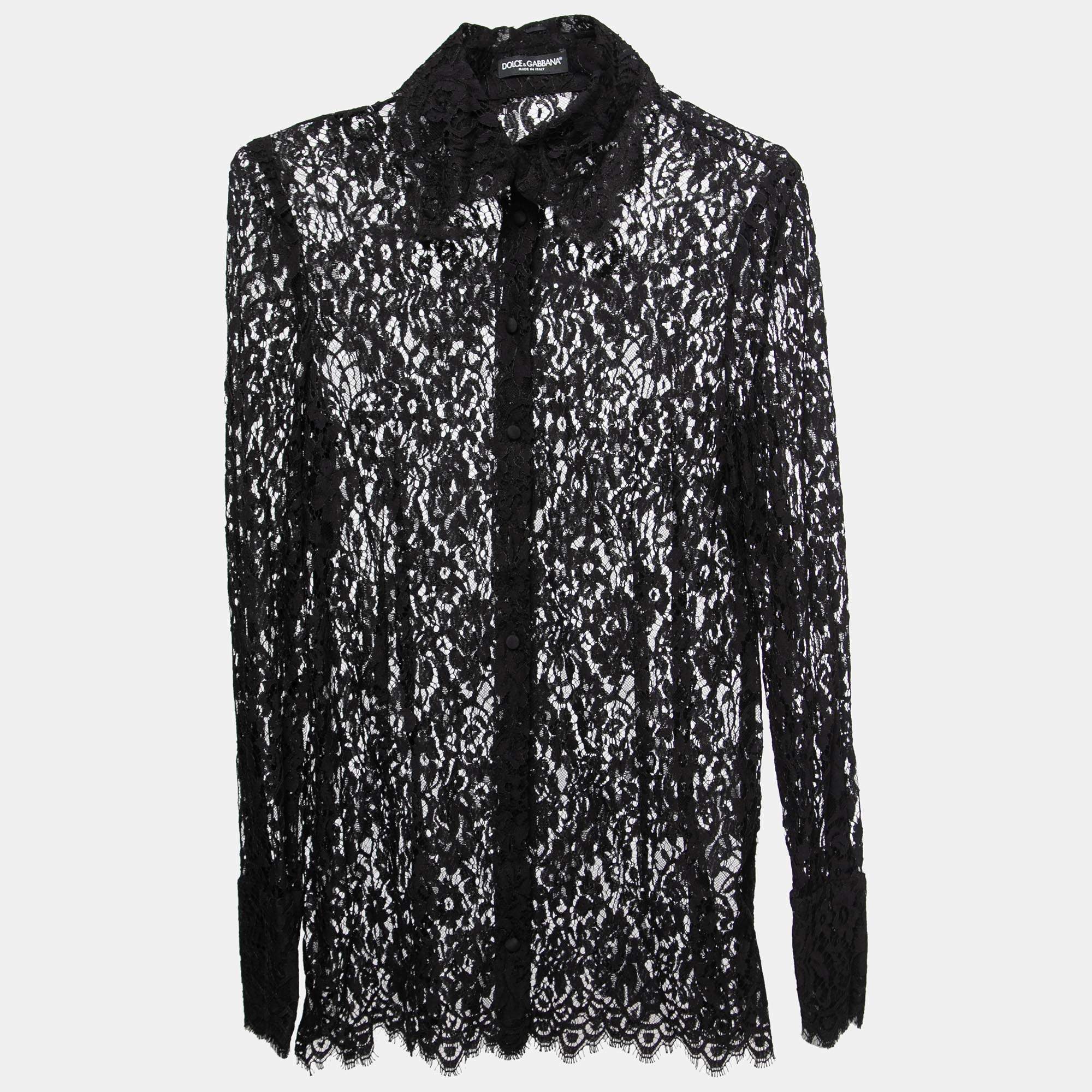 Pre Owned Dolce & Gabbana Black Floral Lace Shirt L