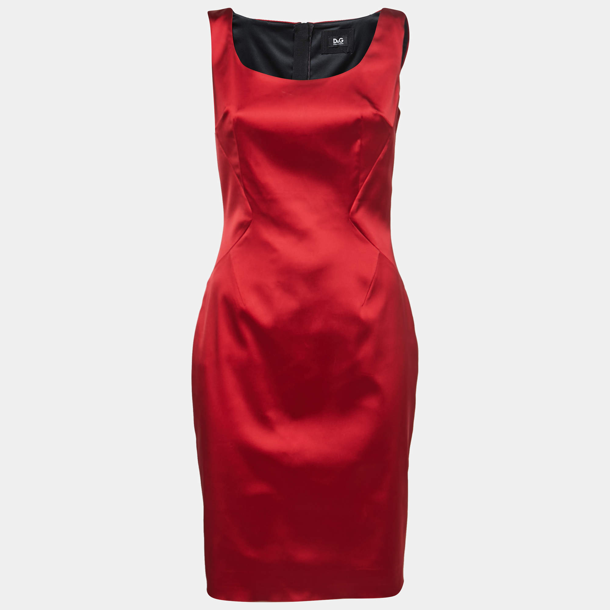 Pre Owned D&G Red Satin Sleeveless Sheath Dress M