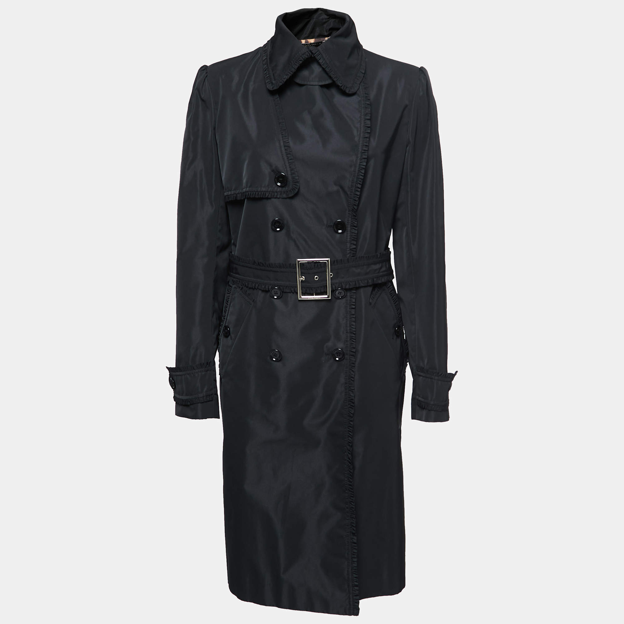 Dolce & Gabbana Black Synthetic Double-Breasted Belted Coat L