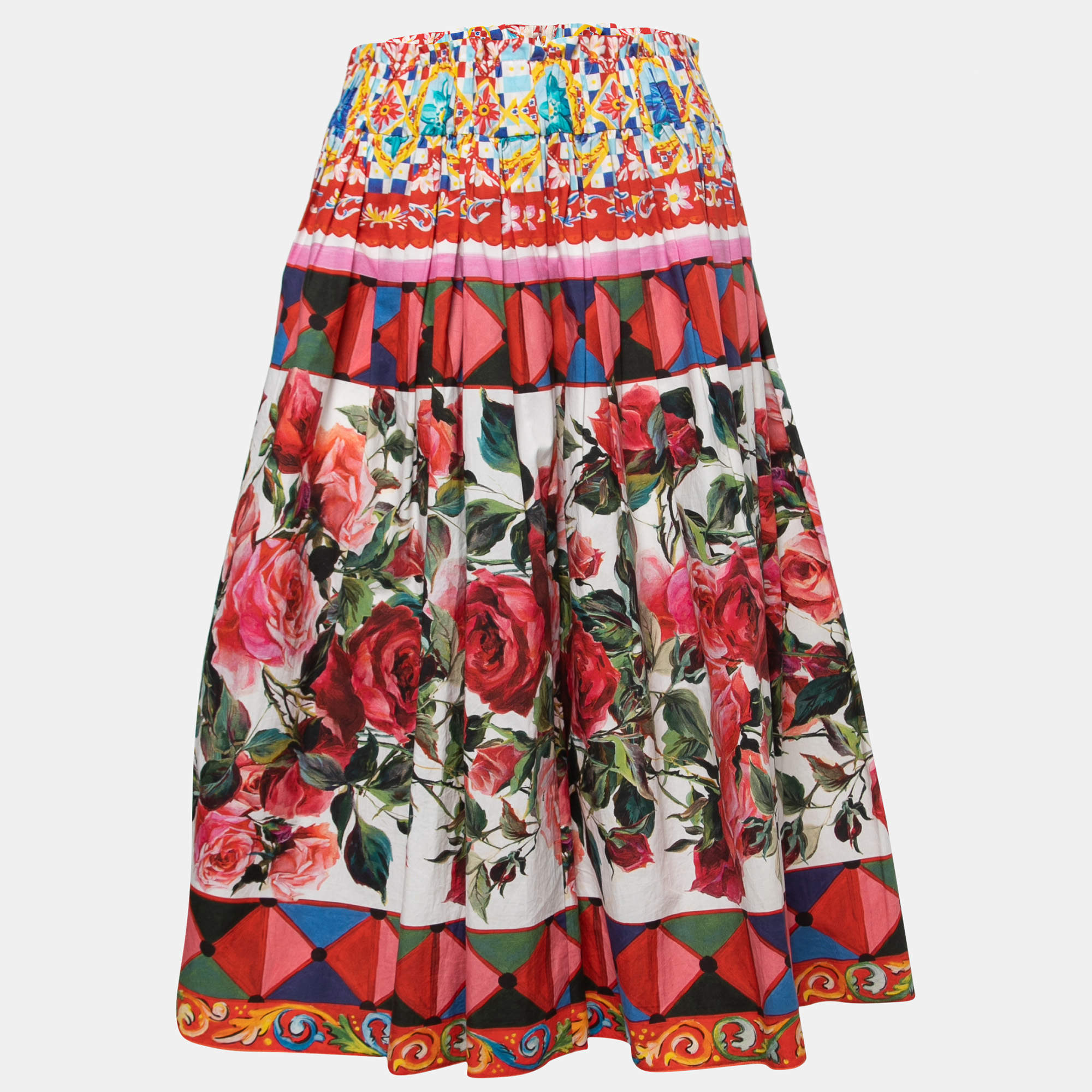 Pre Owned Dolce & Gabbana Multicolor Mambo Print Cotton Pleated Skirt M