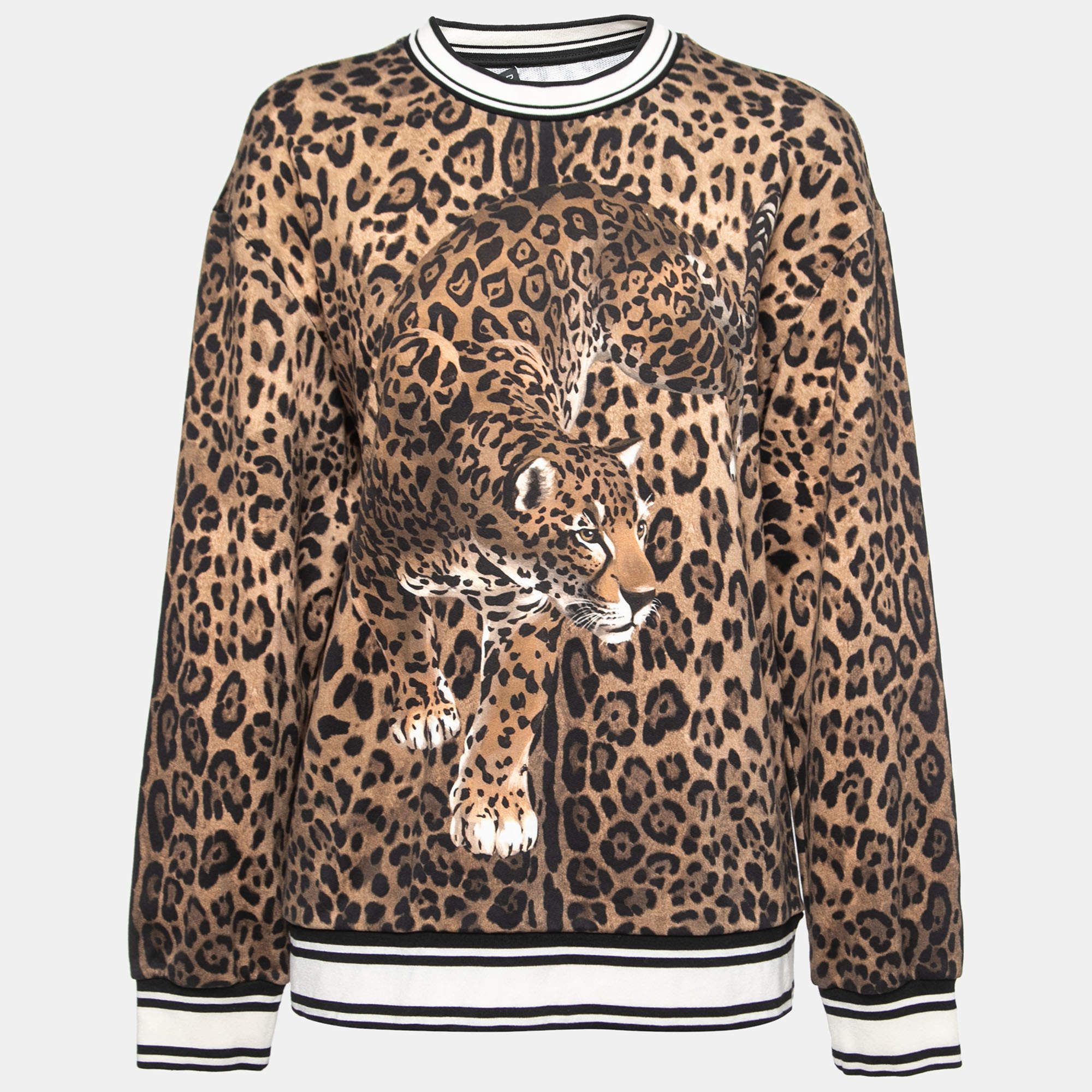 Pre Owned Dolce & Gabbana Brown Leopard Print Cotton Sweatshirt S