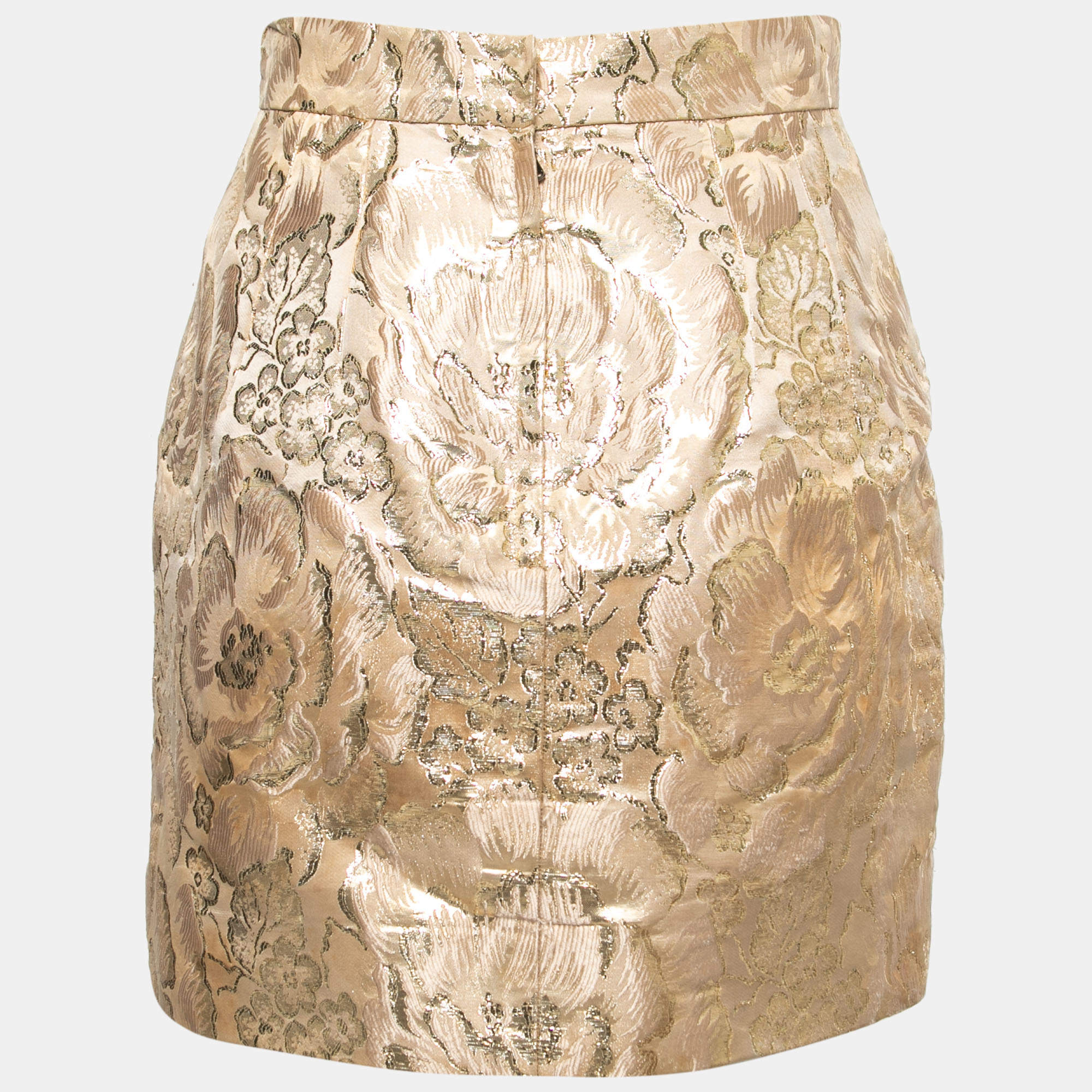 Dolce & Gabbana Gold Floral Jacquard Lace Trimmed Mini Skirt S