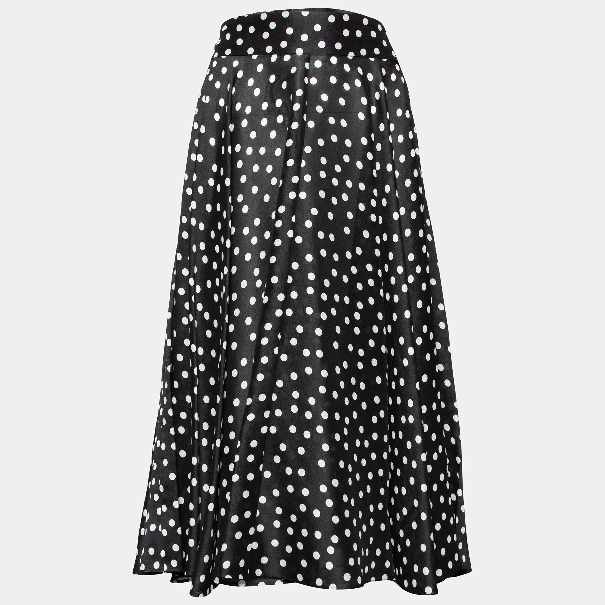 مملوكة مسبقًا Dolce & Gabbana Monochrome Silk Polka Dot Flared Skirt M