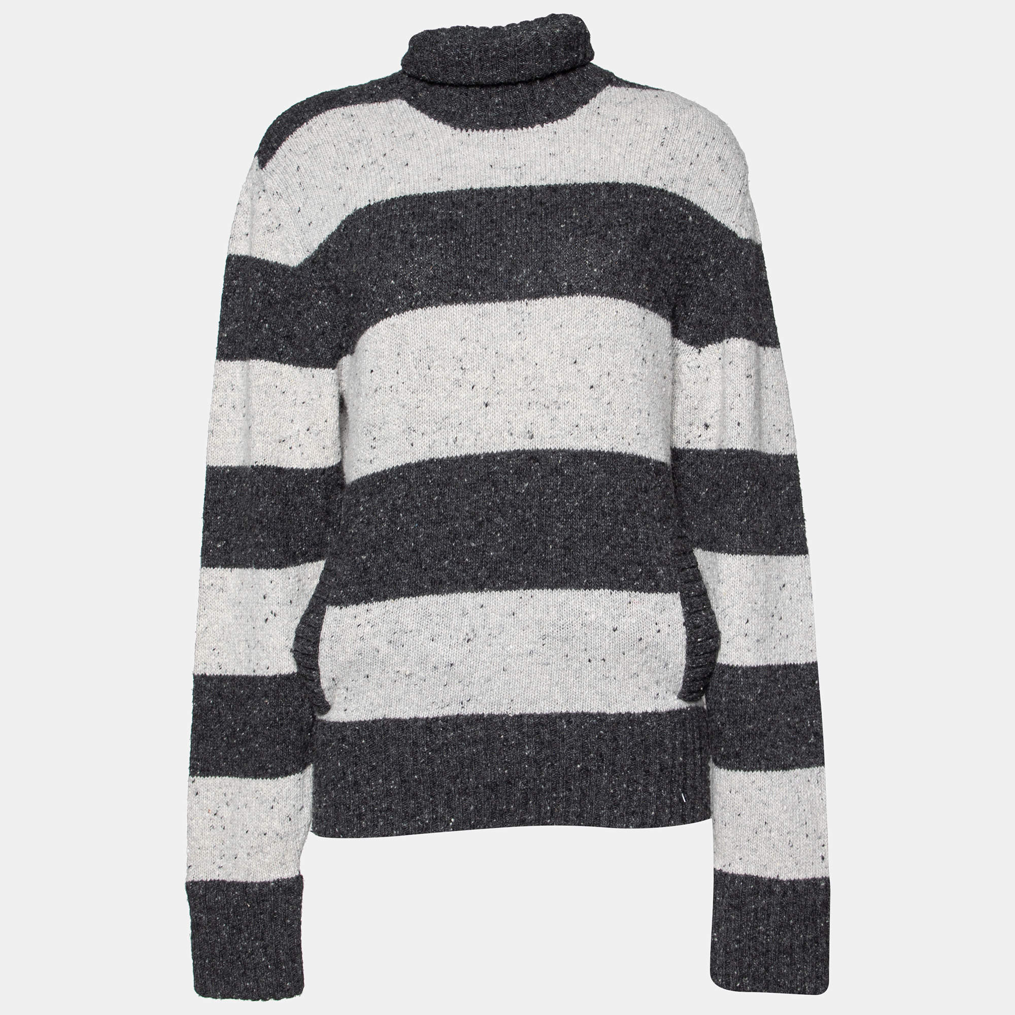 Pre Owned Dolce & Gabbana Grey Striped Wool Turtleneck Sweater L