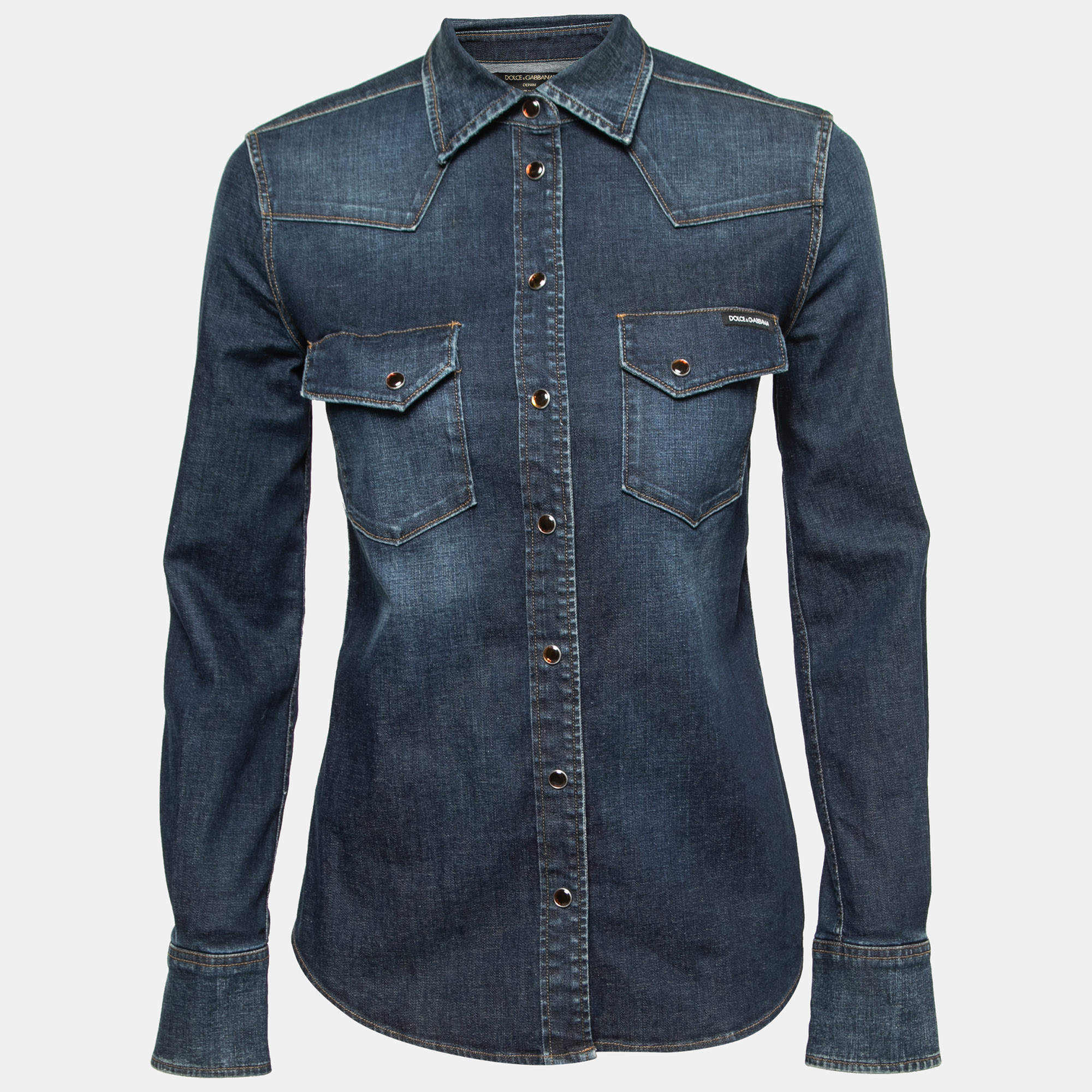 مملوكة مسبقًا Dolce & Gabbana Blue Denim Western Shirt XS