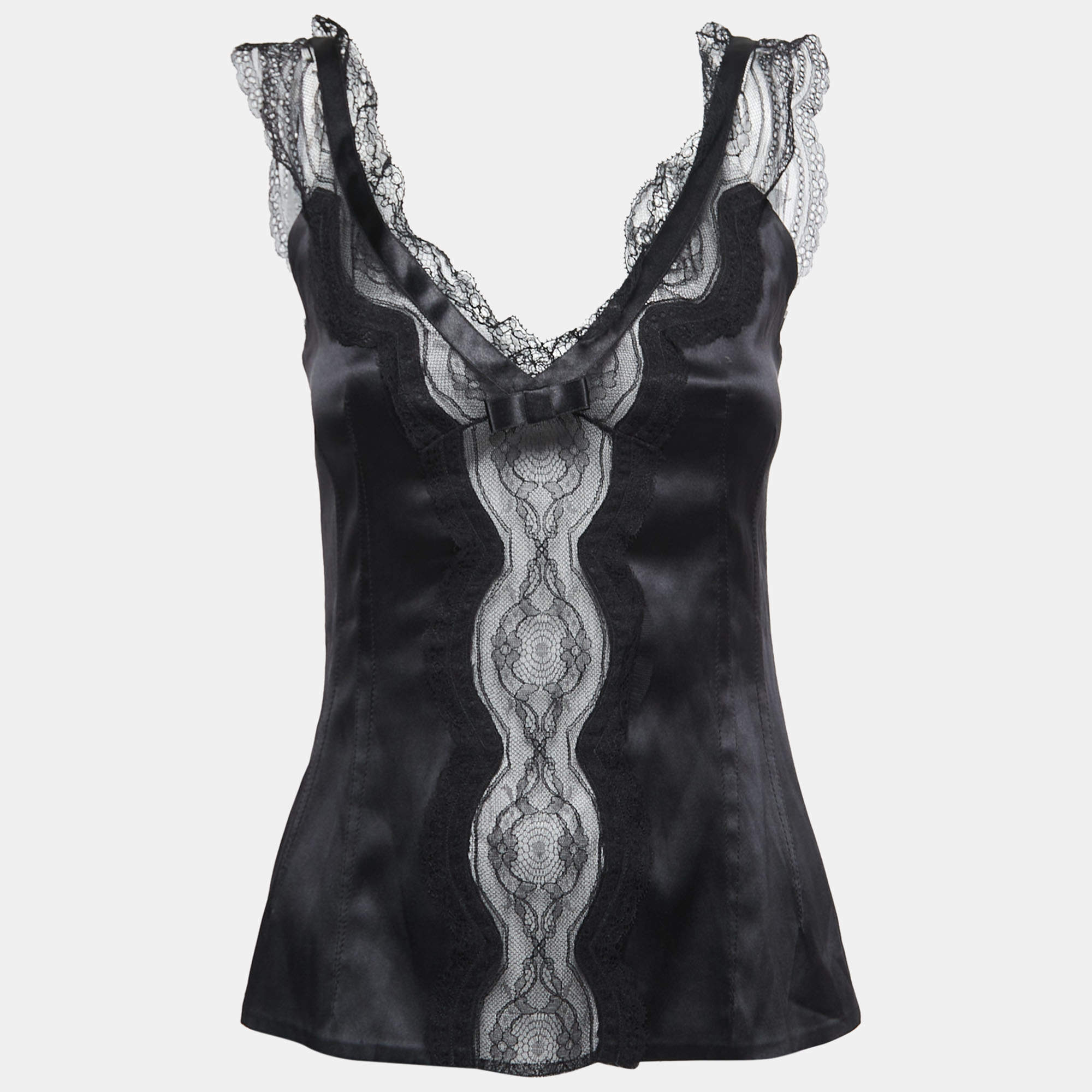Pre Owned Dolce & Gabbana Black Satin & Lace Trimmed Camisole M