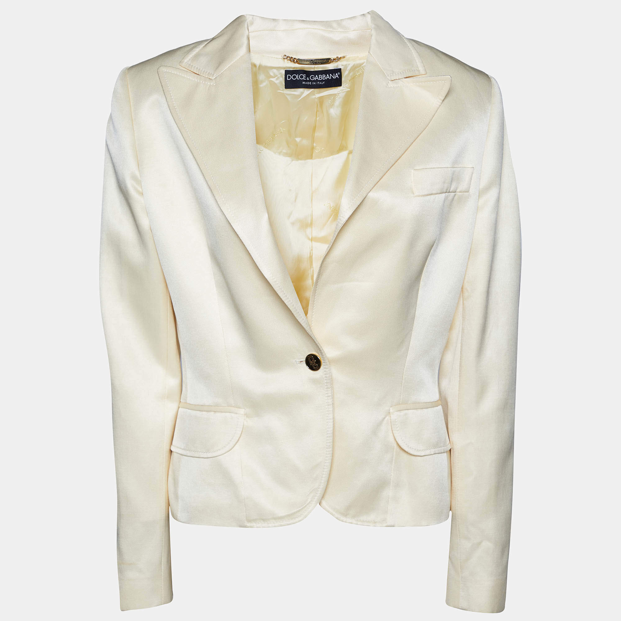 Pre Owned Dolce & Gabbana Cream Cotton & Silk Button Front Blazer M