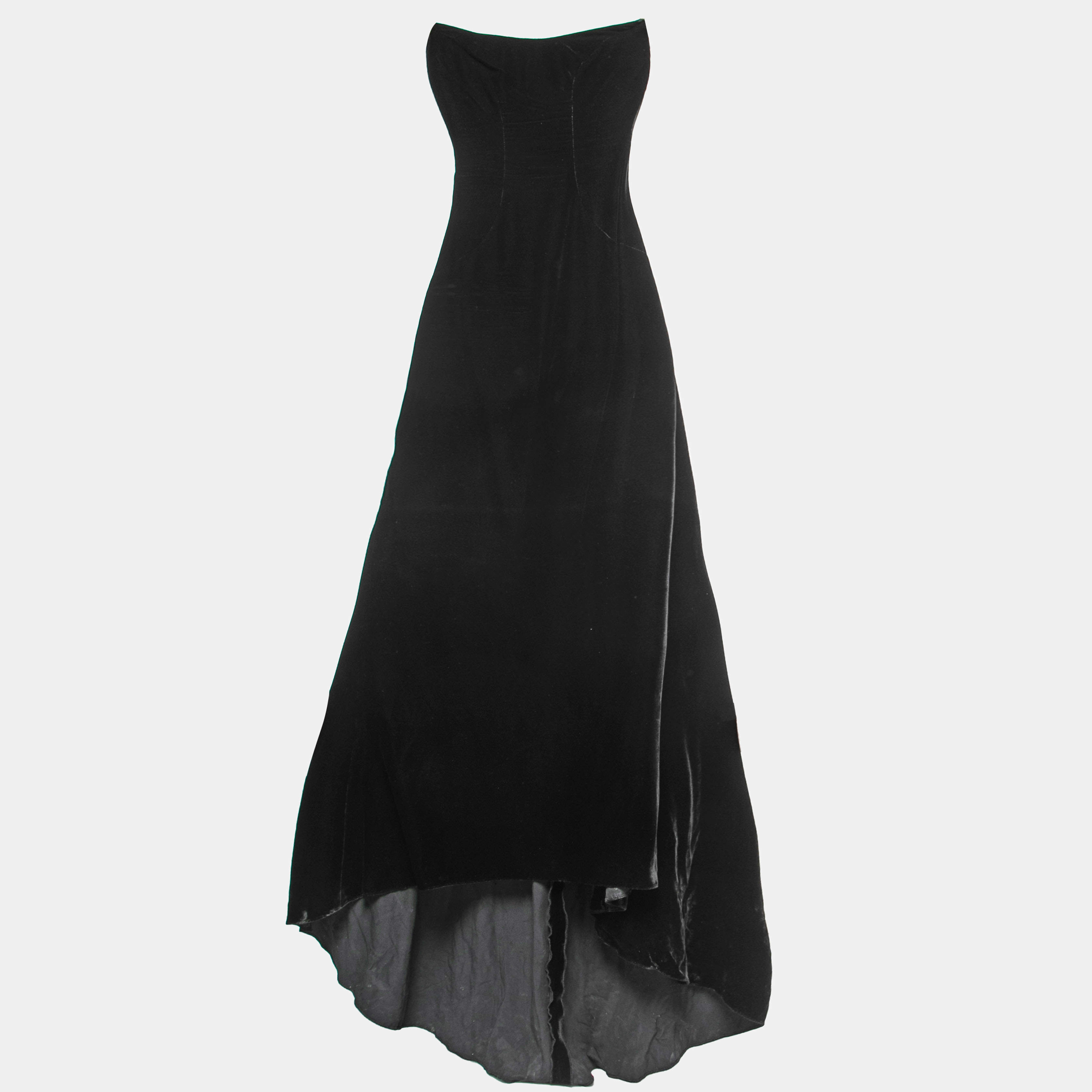 Pre Owned Dolce & Gabbana Black Velvet Corset Detail Strapless Asymmetrical Long Dress S