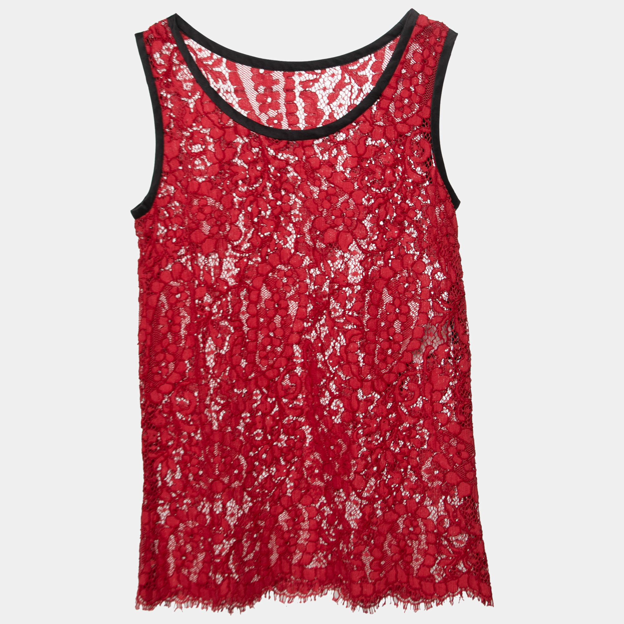 Pre Owned Dolce & Gabbana Red Floral Lace Tank Top  S