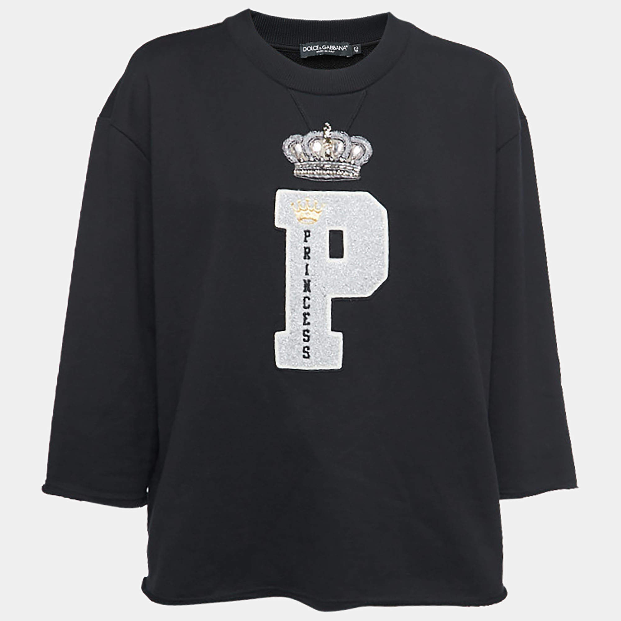 Pre Owned Dolce & Gabbana Black P Princess Appliqued Cotton Sweatshirt M