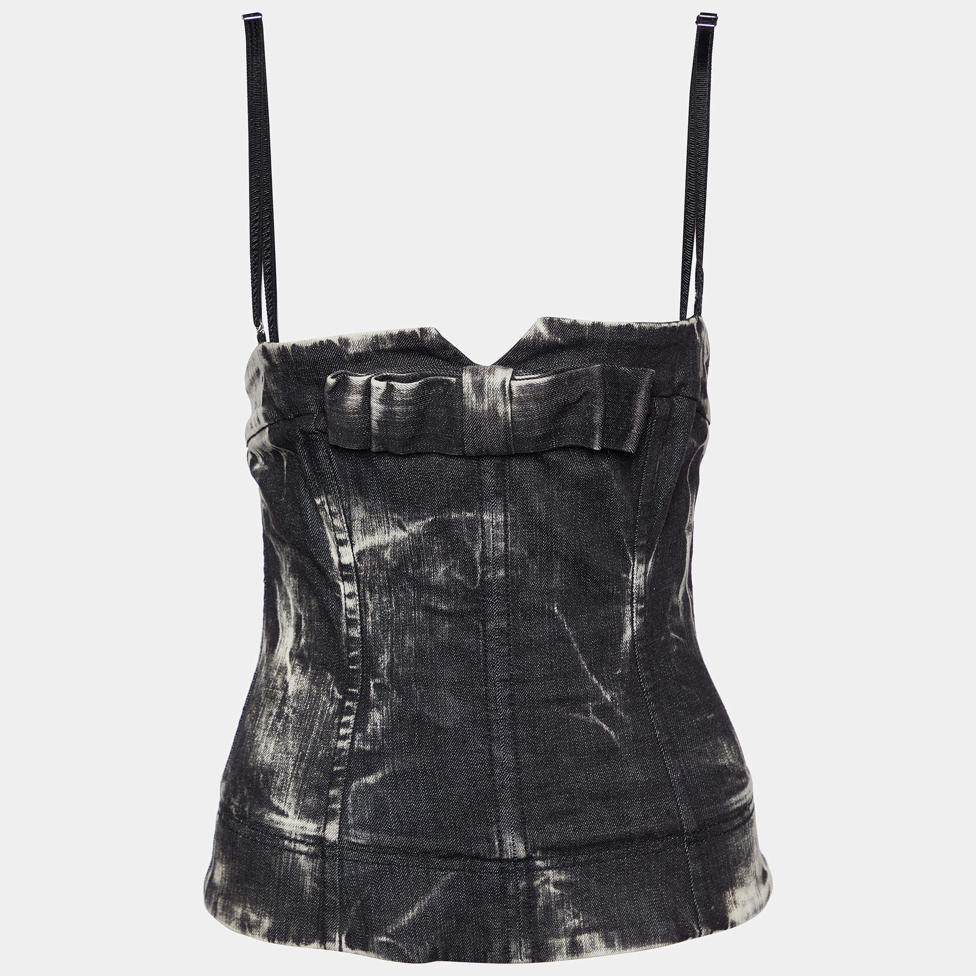 Pre Owned Dolce & Gabbana Black Denim Corset Top S