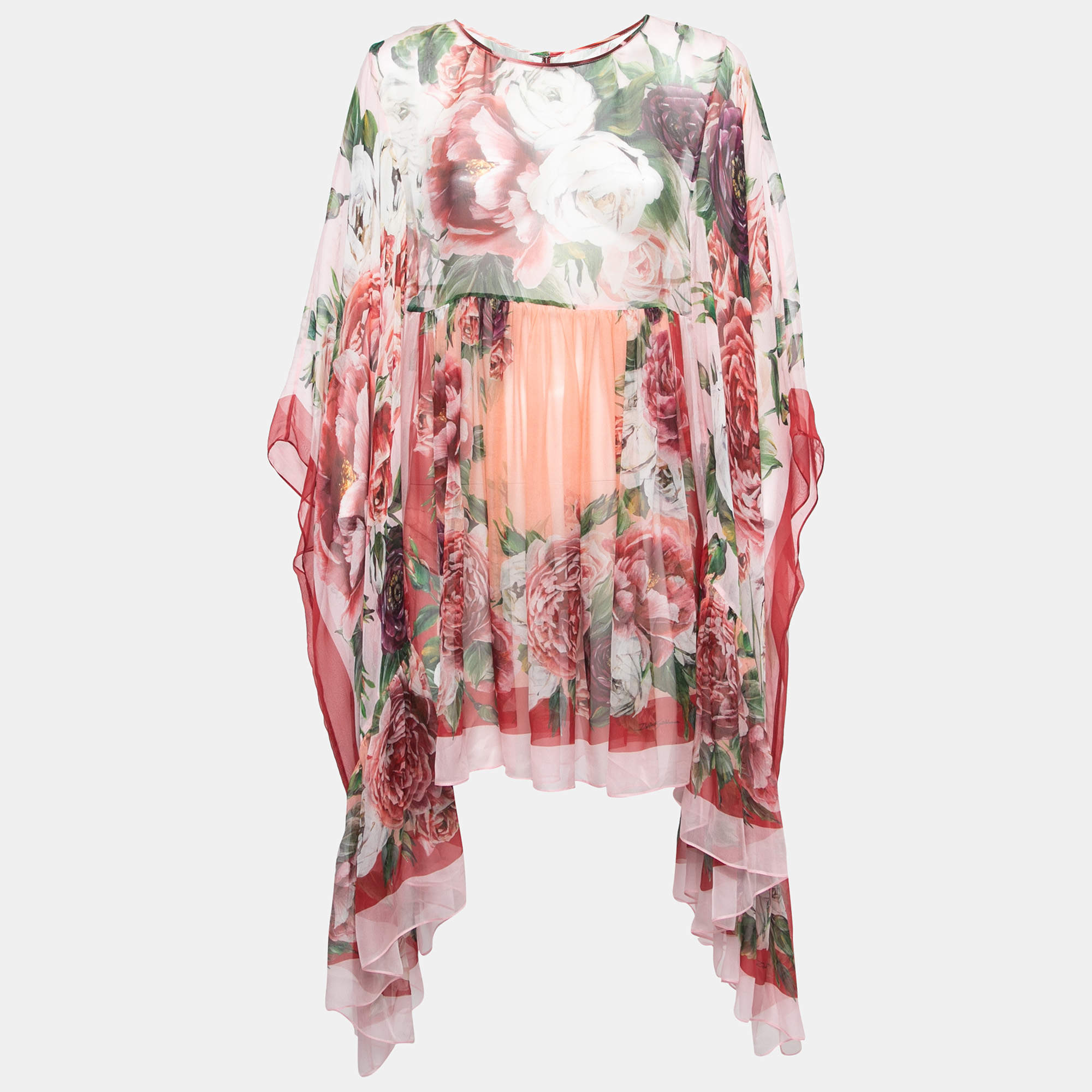 Pre Owned Dolce & Gabbana Multicolor Floral Printed Silk Chiffon Asymmetrical Kaftan Tunic Dress M
