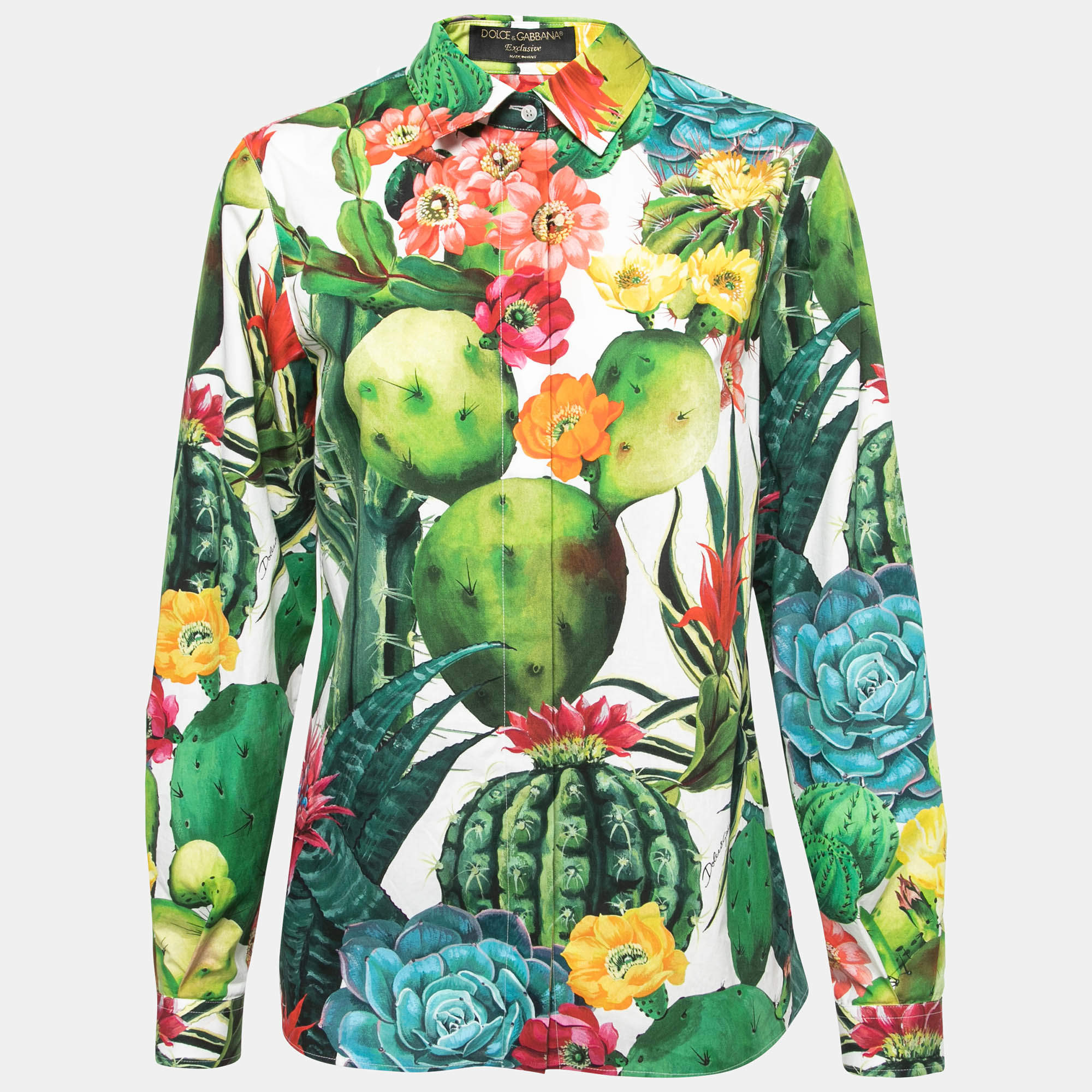 Pre Owned Dolce & Gabbana Multicolor Cactus Print Cotton Shirt M