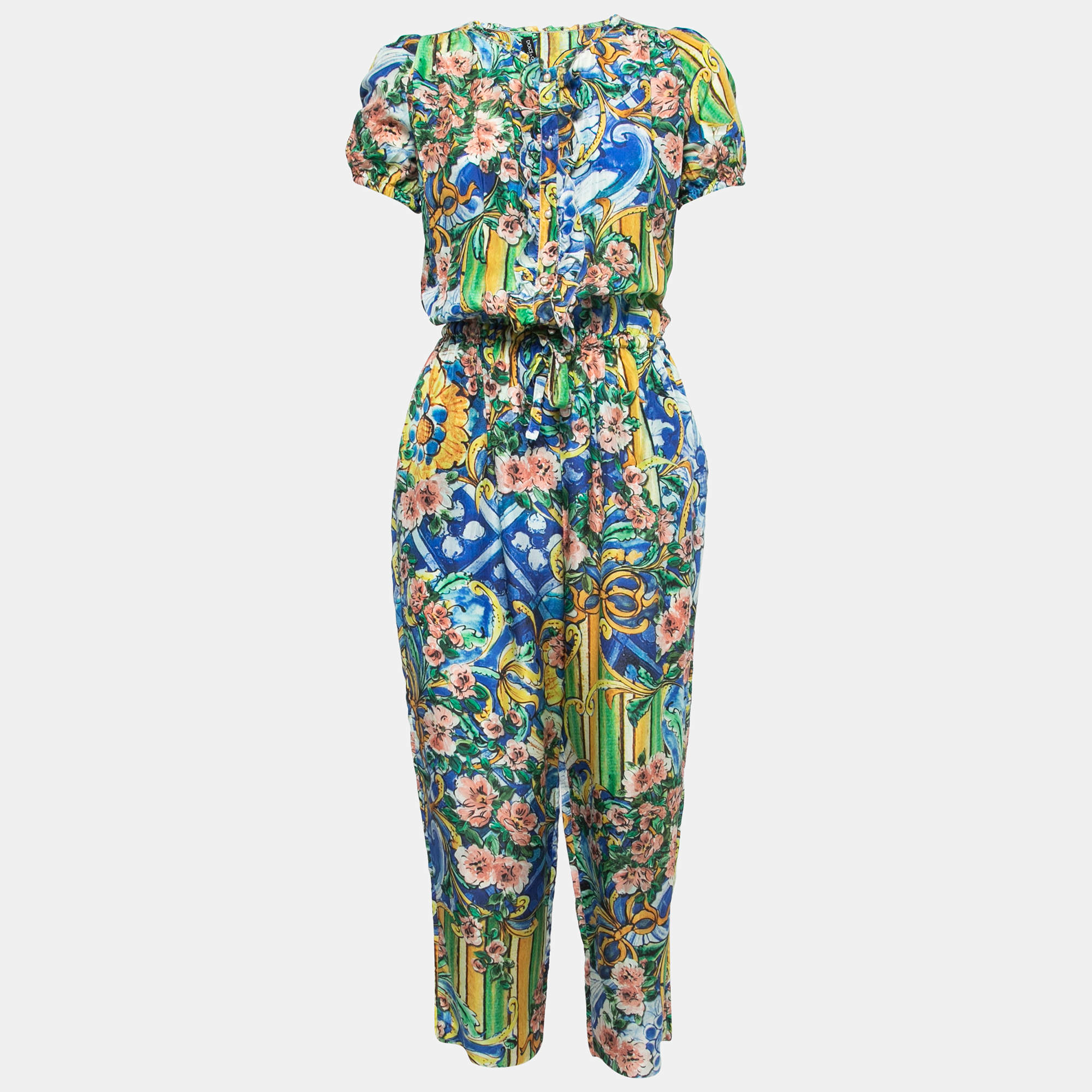 Dolce & Gabbana Blue/Multicolor Printed Silk Jumpsuit S