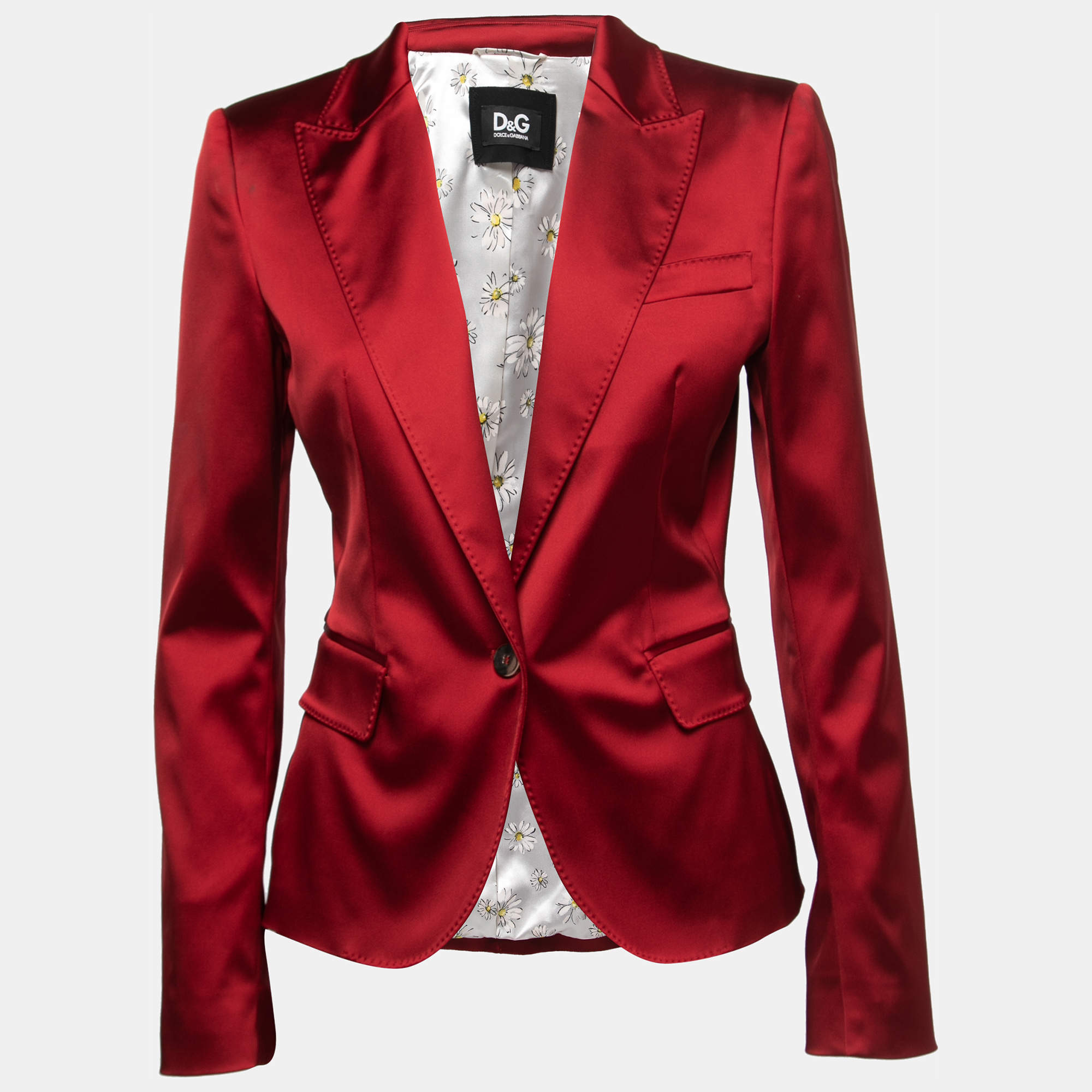 Pre Owned Dolce & Gabbana Red Satin Single Breasted Blazer M