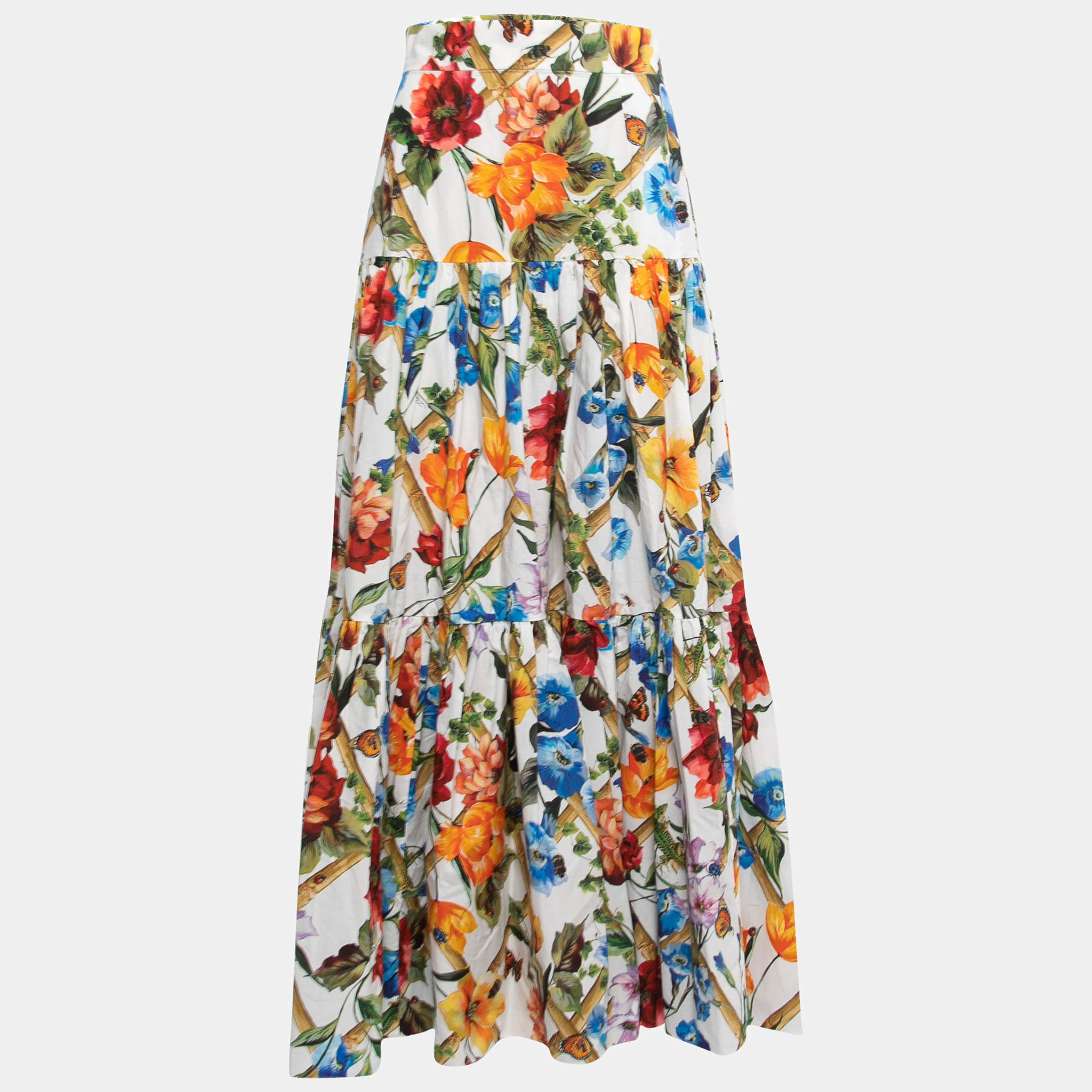 مملوكة مسبقًا Dolce & Gabbana White Floral Printed Cotton Maxi Dress S