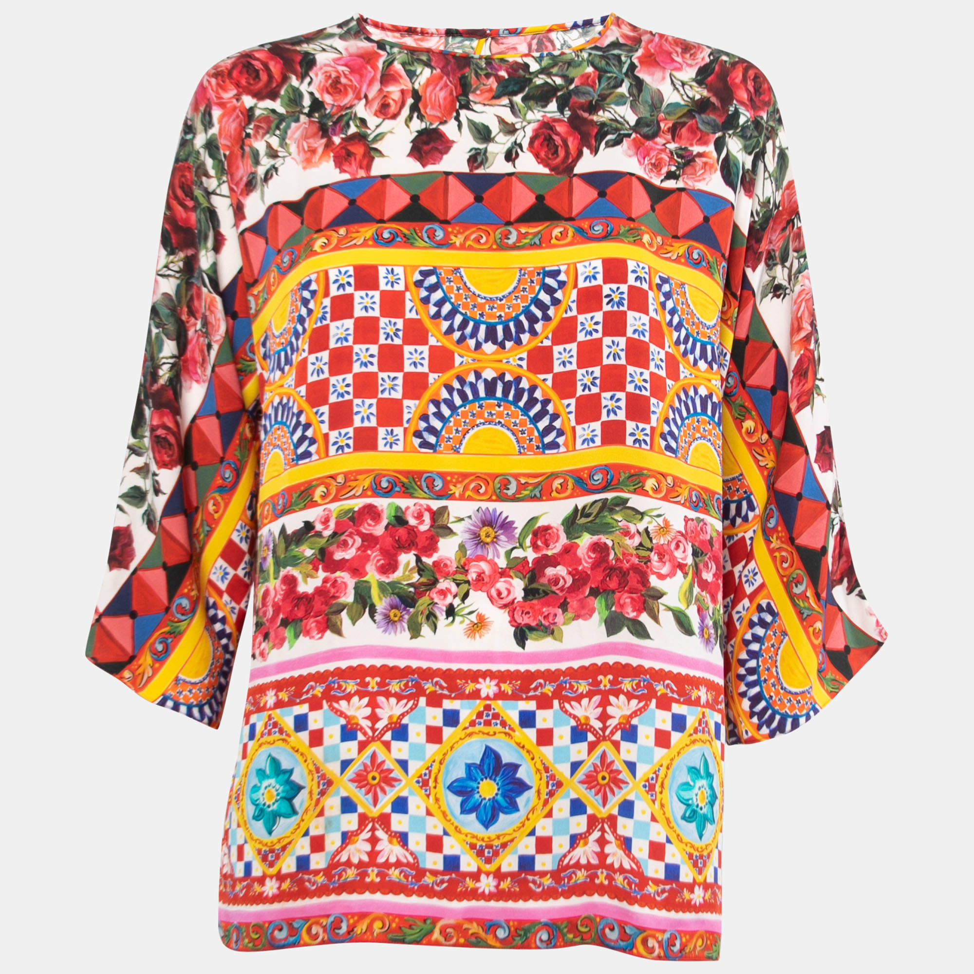 Pre Owned Dolce & Gabbana Multicolor Mambo Print Silk Top M