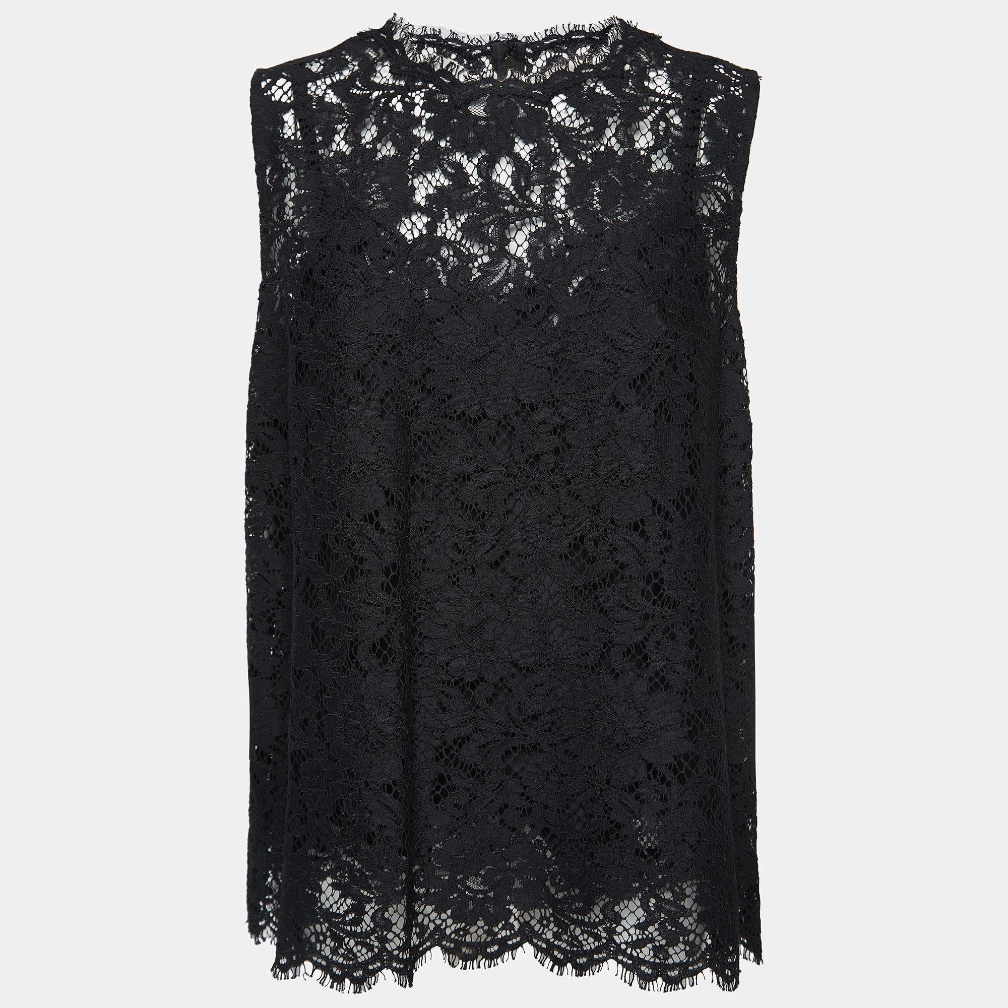 Pre Owned Dolce & Gabbana Black Lace Oversized Sleeveless Top XL