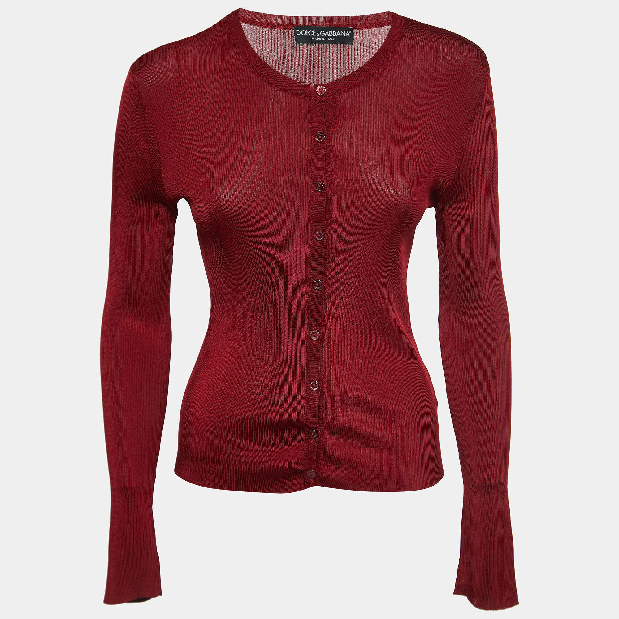 Pre Owned Dolce & Gabbana Red Knit Button Front Cardigan L