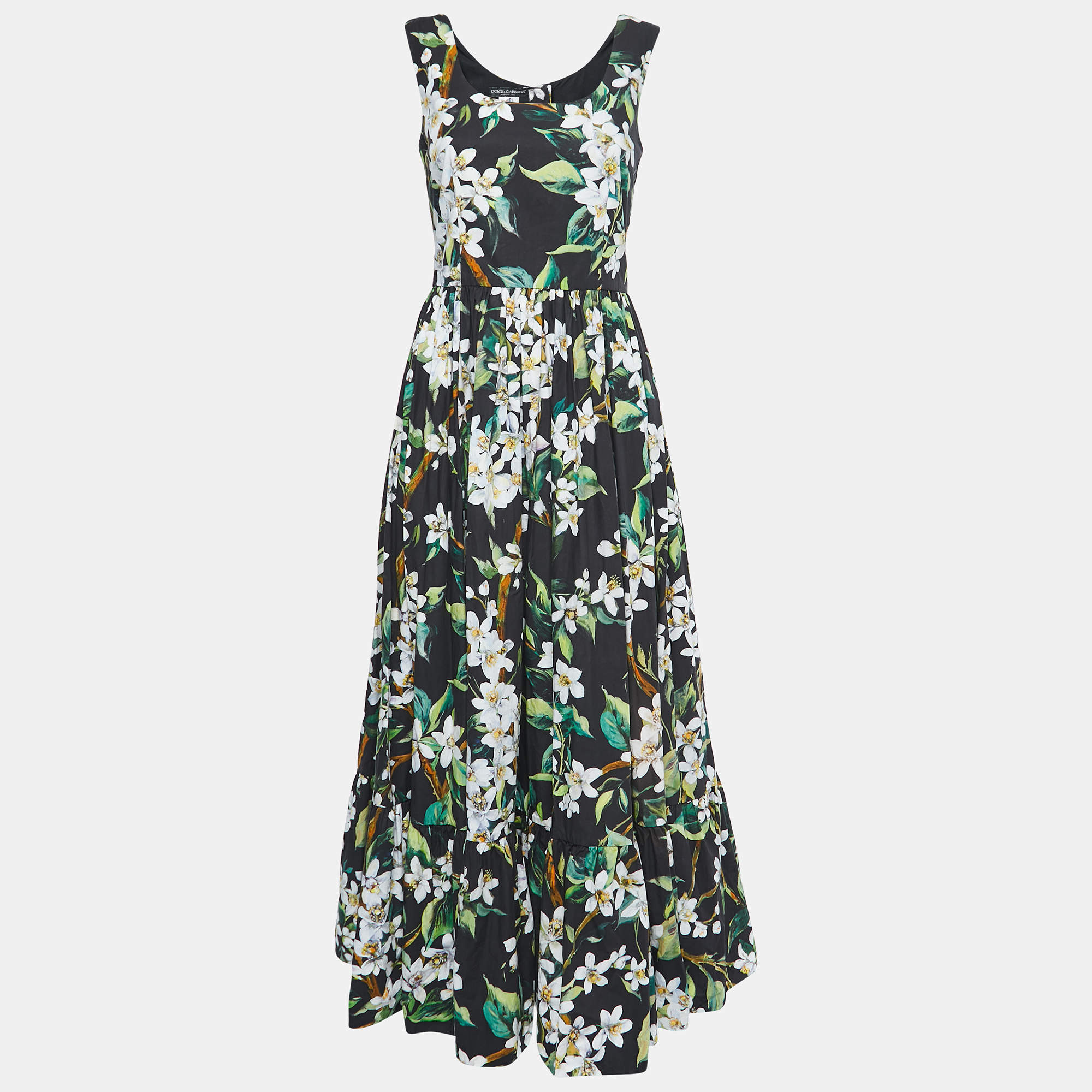 Pre Owned Dolce & Gabbana Black Floral Printed Cotton Maxi Dress M