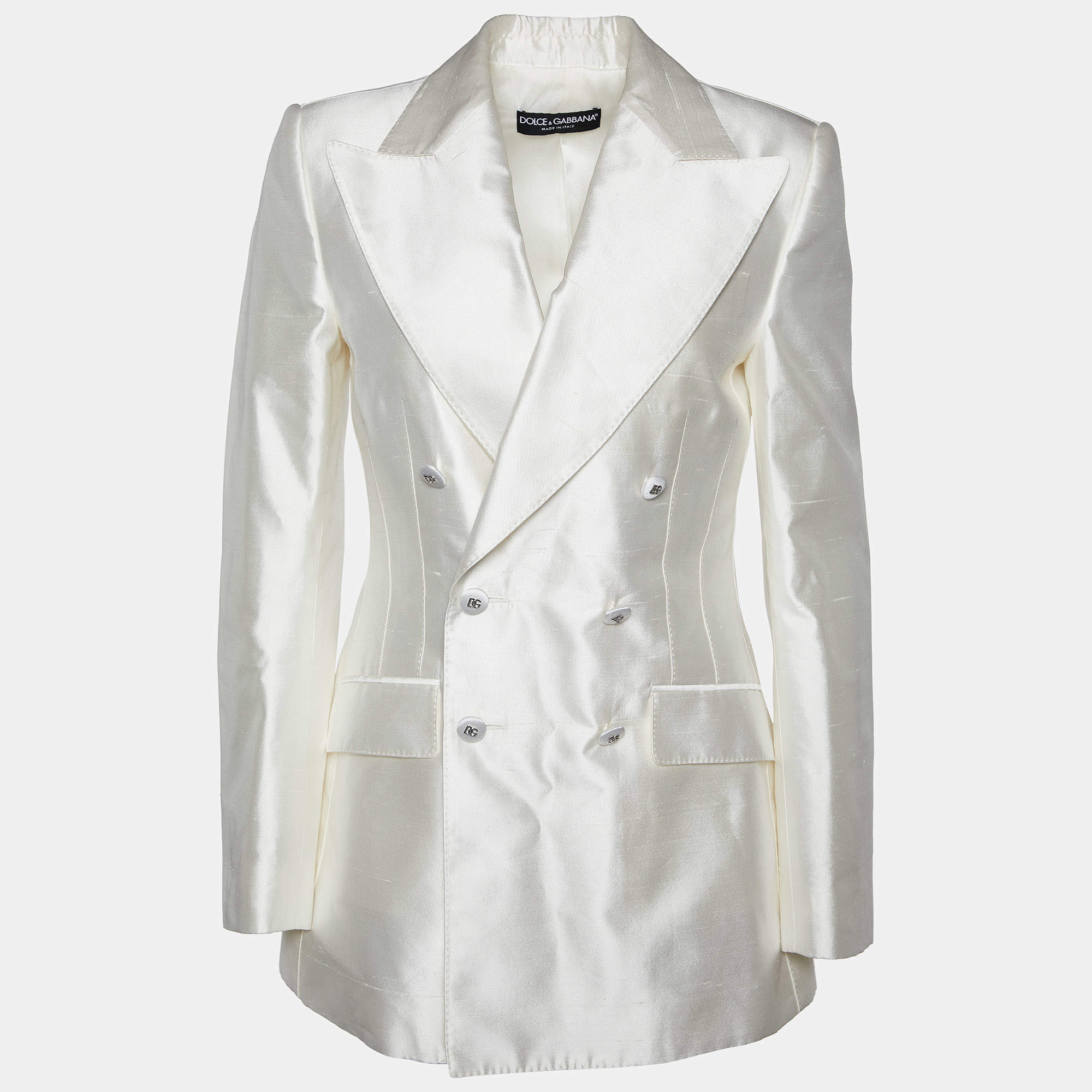 Pre Owned Dolce & Gabbana White Silk Double Breasted Blazer M