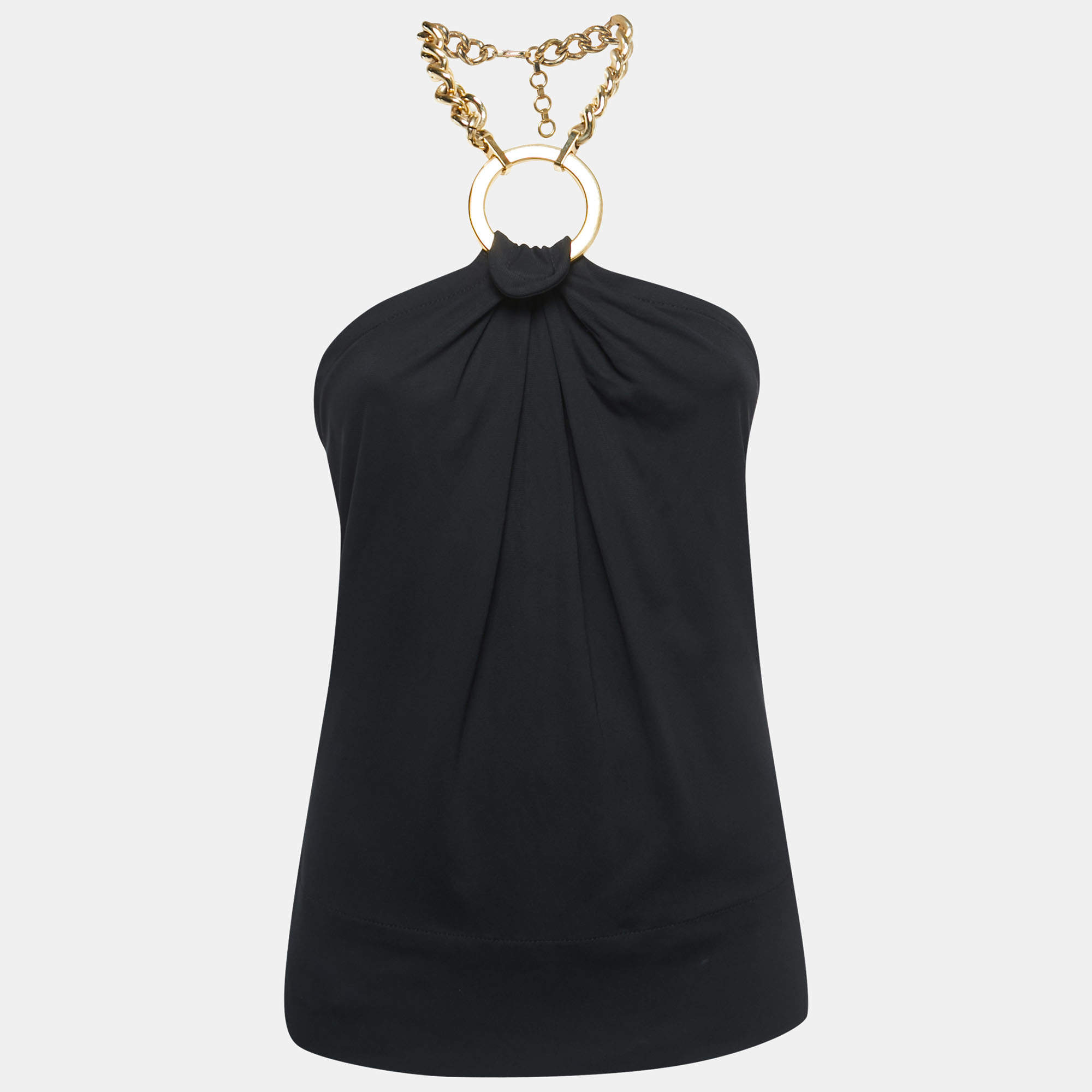 Pre Owned Dolce & Gabbana Black Chain Detail Halter Neck Top M