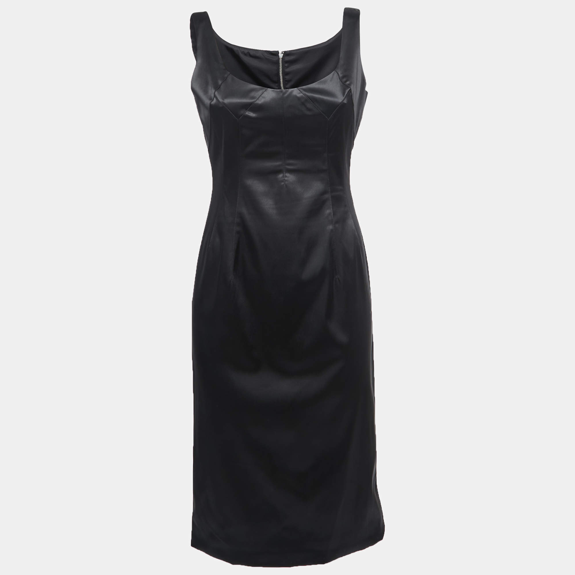 Pre Owned Dolce & Gabbana Black Stretch Satin Sleeveless Short Dress M