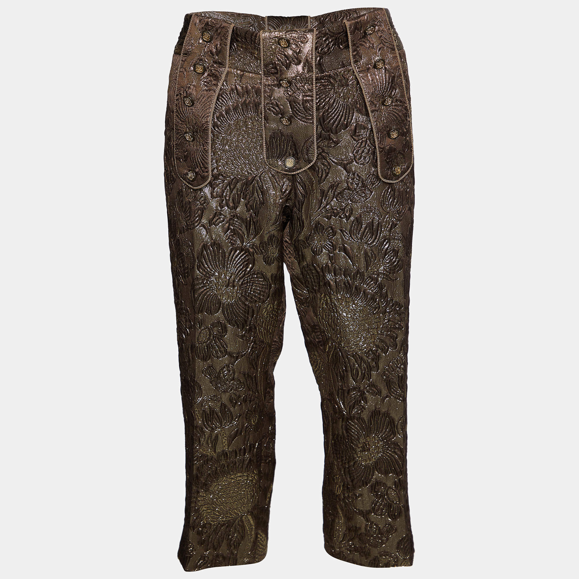 Pre Owned Dolce & Gabbana Gold Brocade Cropped Pants M