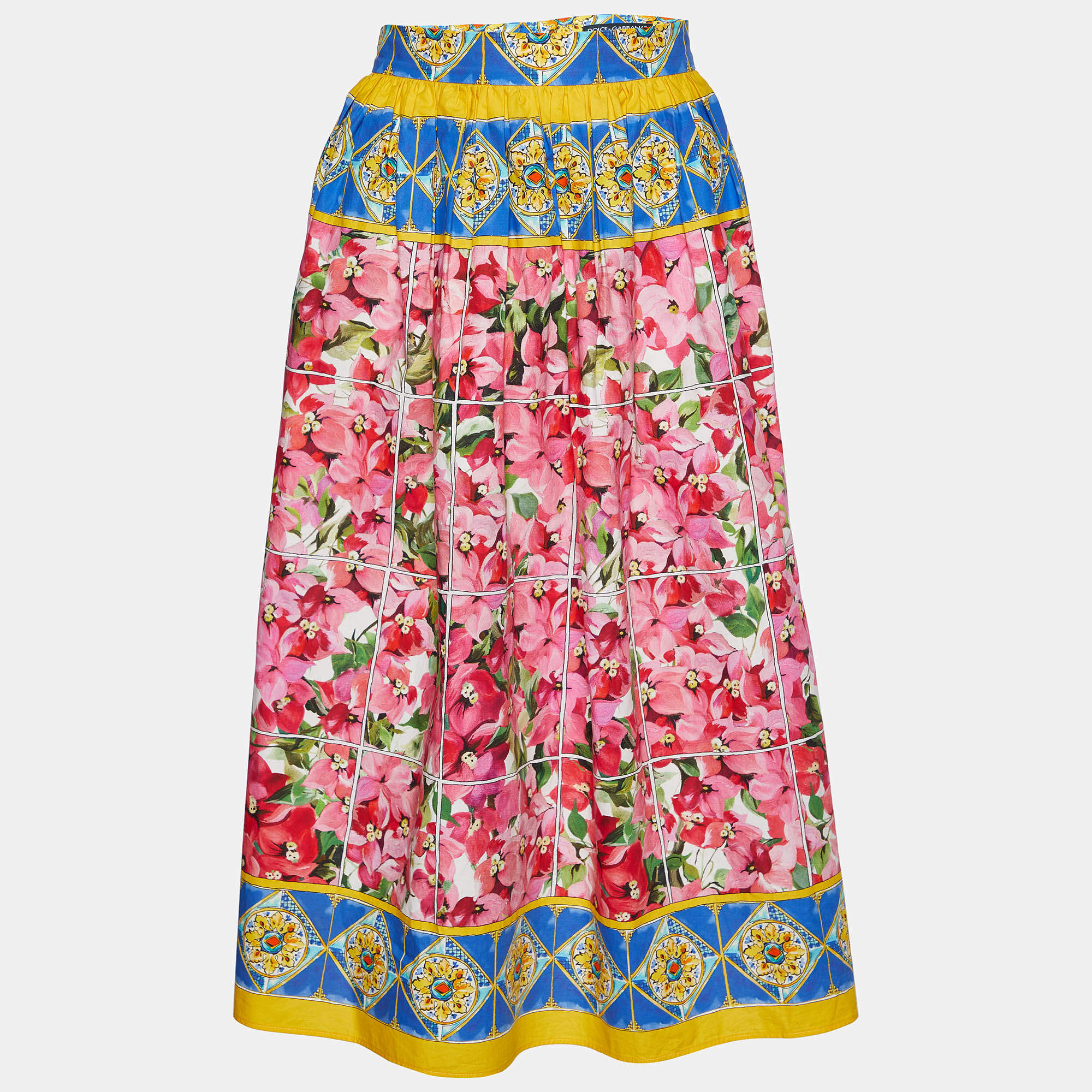 Pre Owned Dolce & Gabbana Multicolor Multiprinted Cotton Midi Skirt M