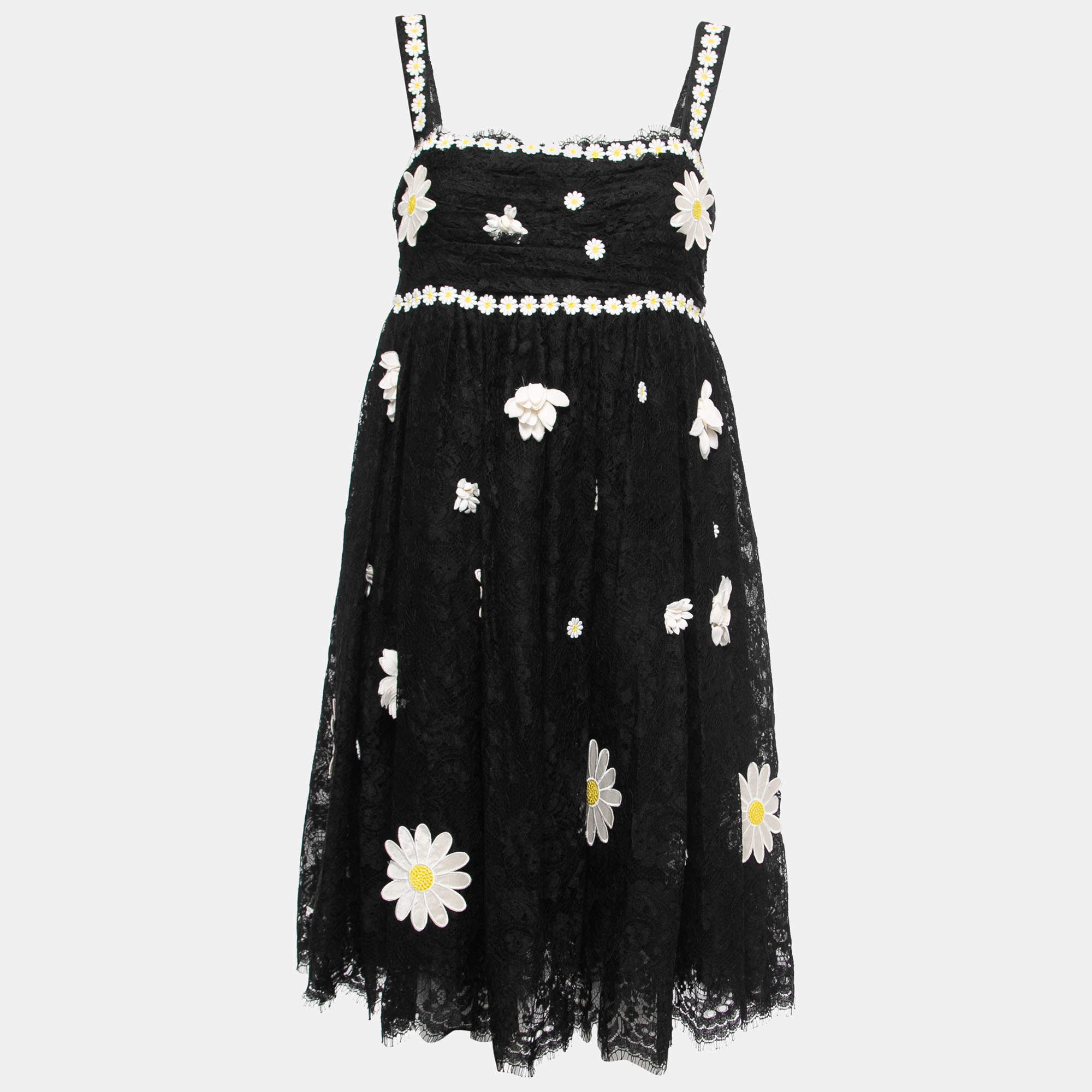 Pre Owned Dolce & Gabbana Black Lace Floral Applique Mini Dress M