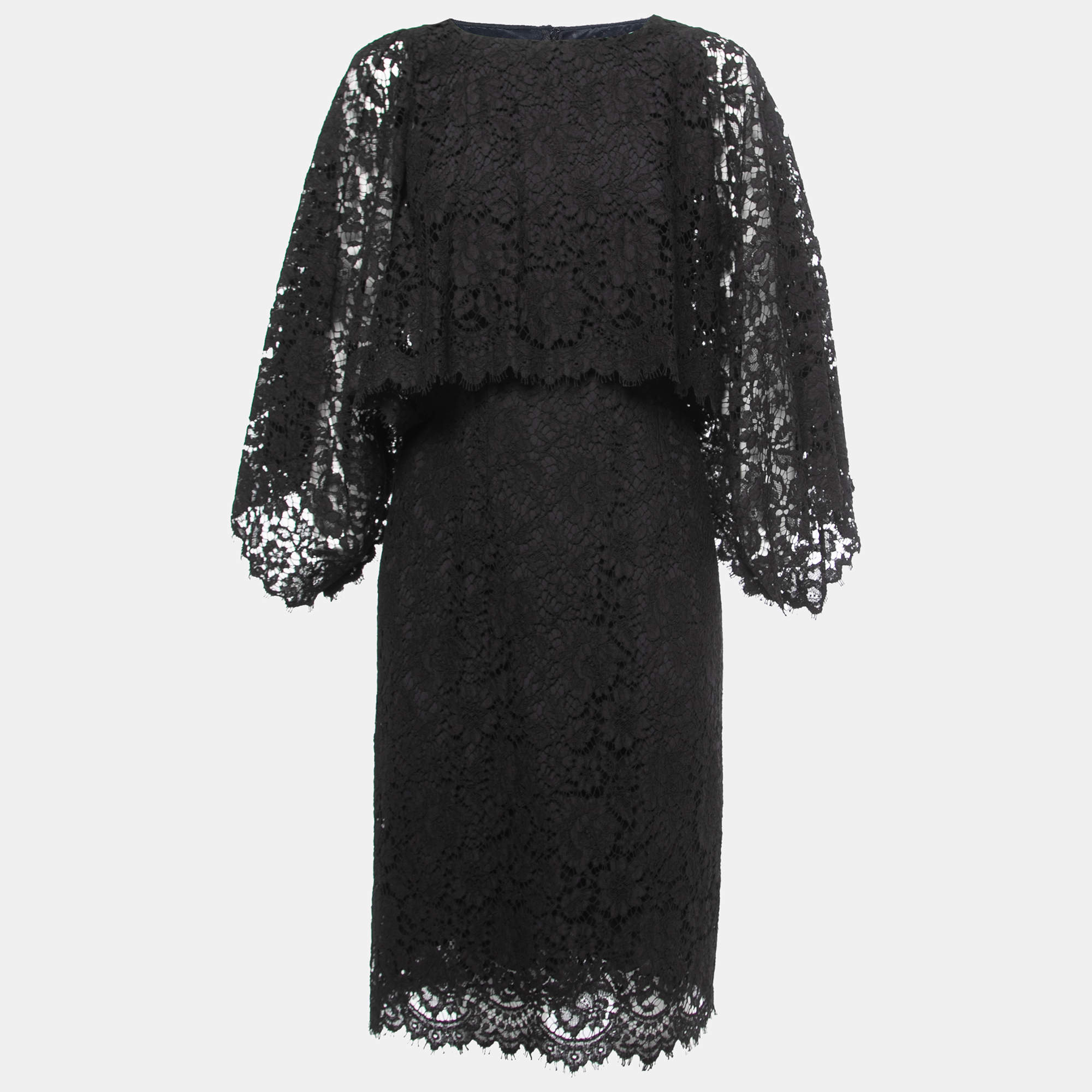Pre Owned Dolce & Gabbana Black Floral Layered Midi Dress S