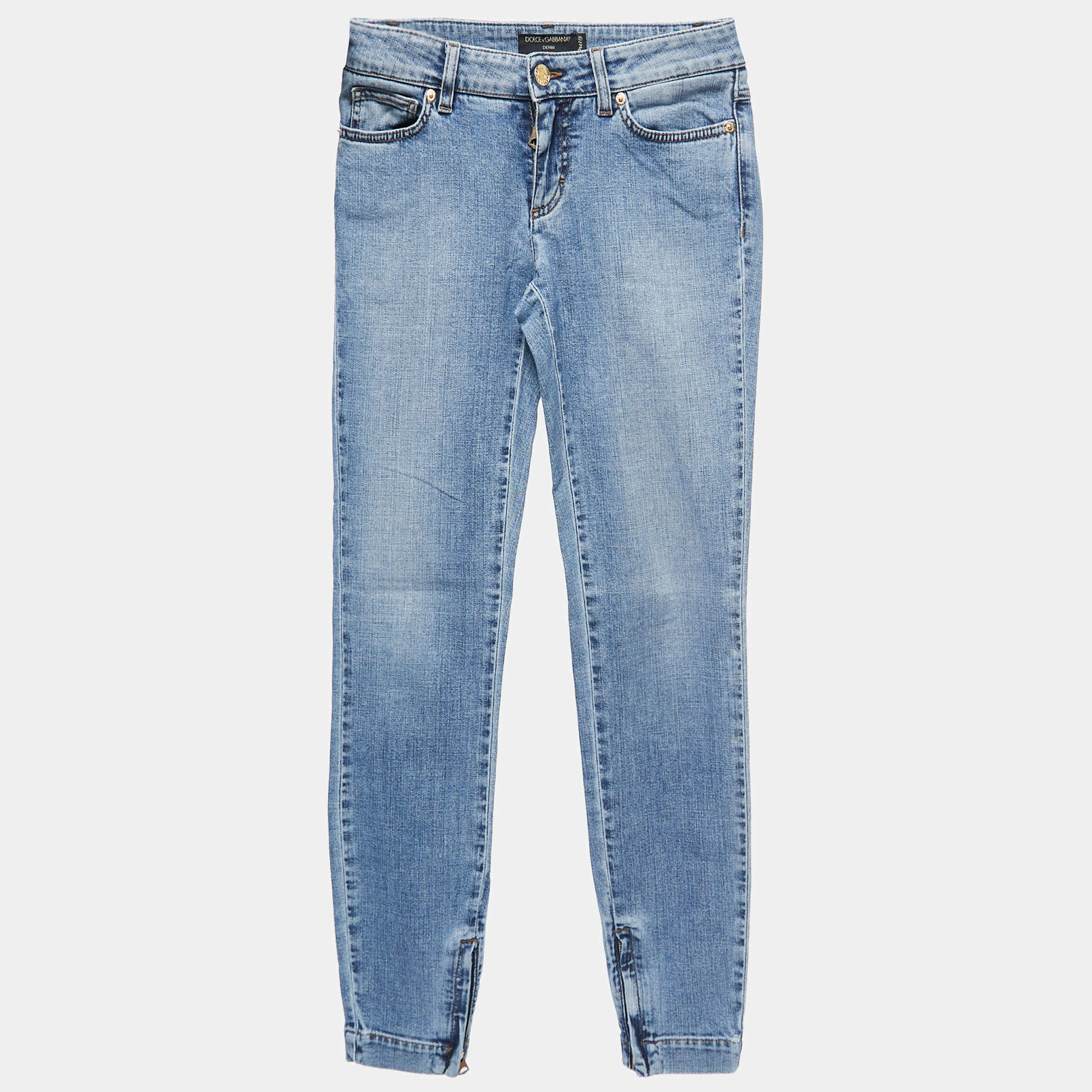 Pre Owned Dolce & Gabbana Blue Washed Denim Skinny Jeans S Waist 27"
