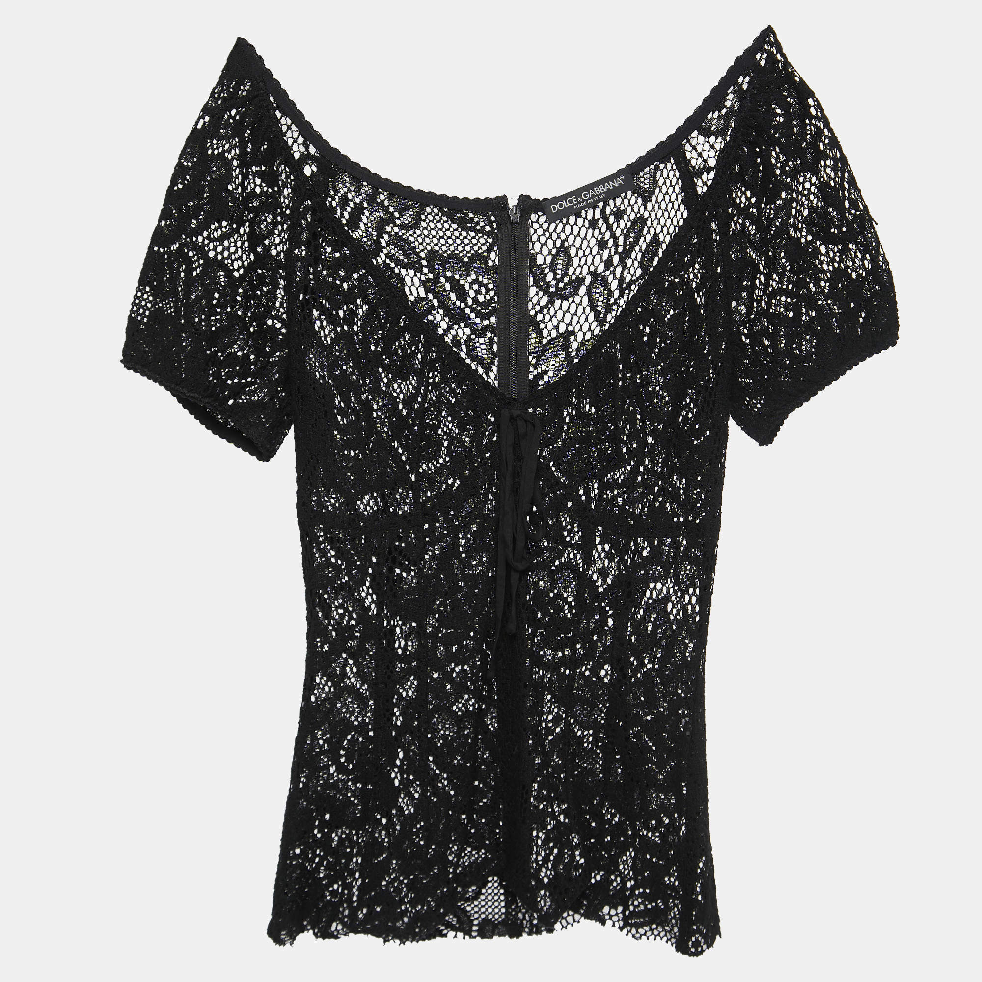 Pre Owned Dolce & Gabbana Black Crochet Knit Top S