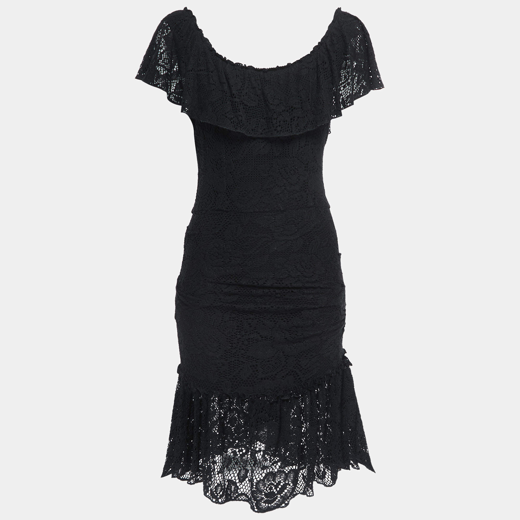 Pre Owned Dolce & Gabbana Black Knit Ruched Frill Midi Dress S
