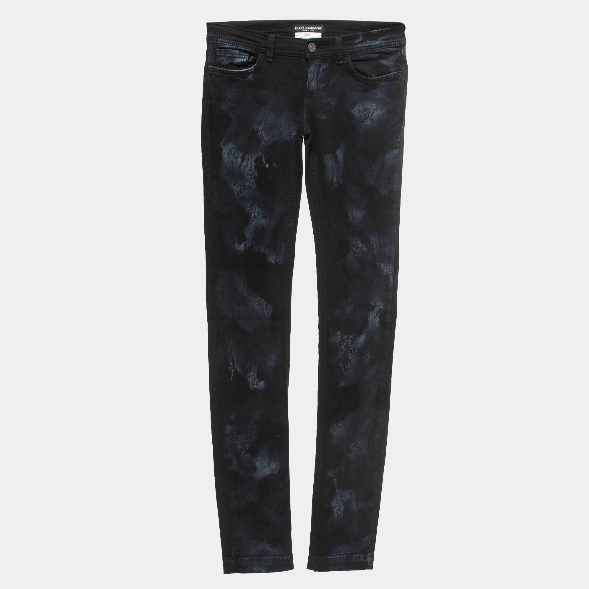 Pre Owned Dolce & Gabbana Navy Blue Washed Denim Jeans XS Waist 26"