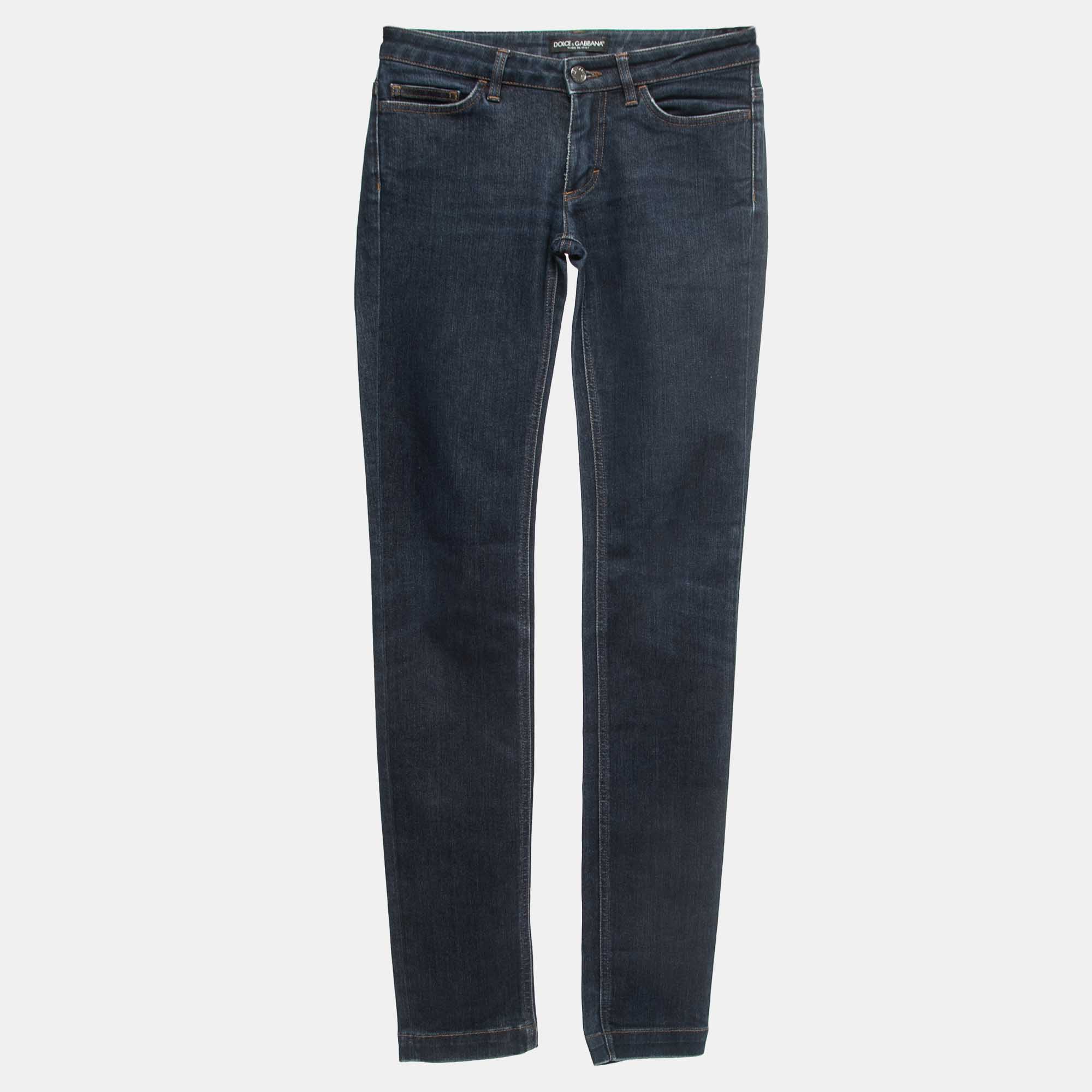 Pre Owned Dolce & Gabbana Navy Blue Denim Cute Jeans S Waist 26"
