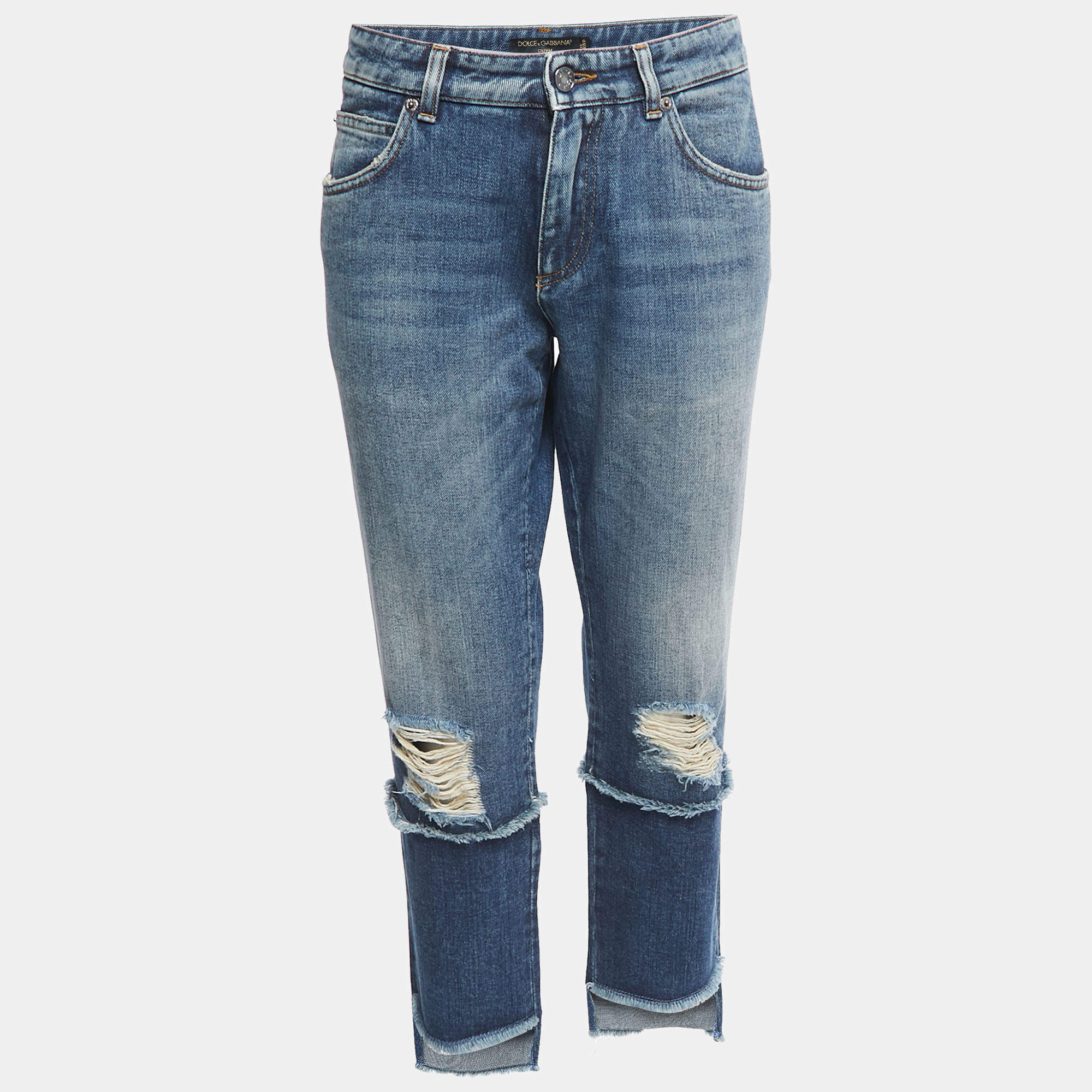 Pre Owned Dolce & Gabbana Blue Washed & Ripped Denim Jeans S Waist 30"
