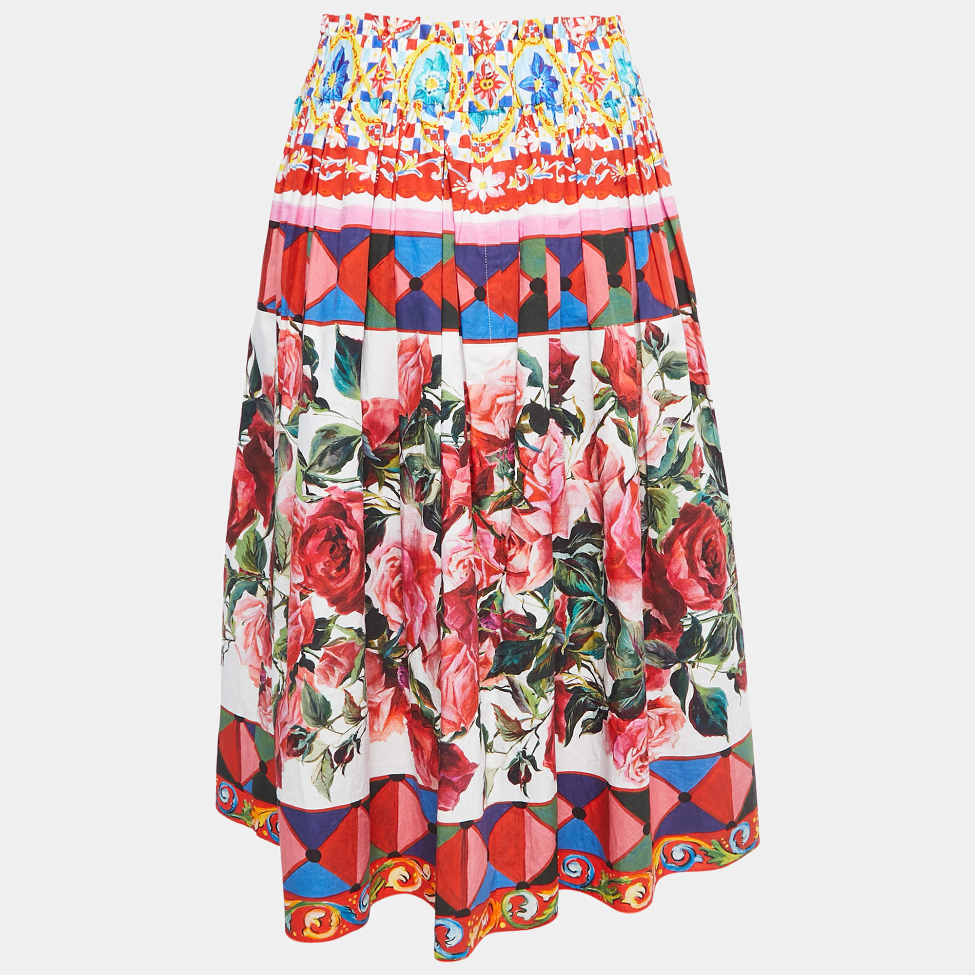 Pre Owned Dolce & Gabbana Multicolor Mambo Print Cotton Flared Skirt M