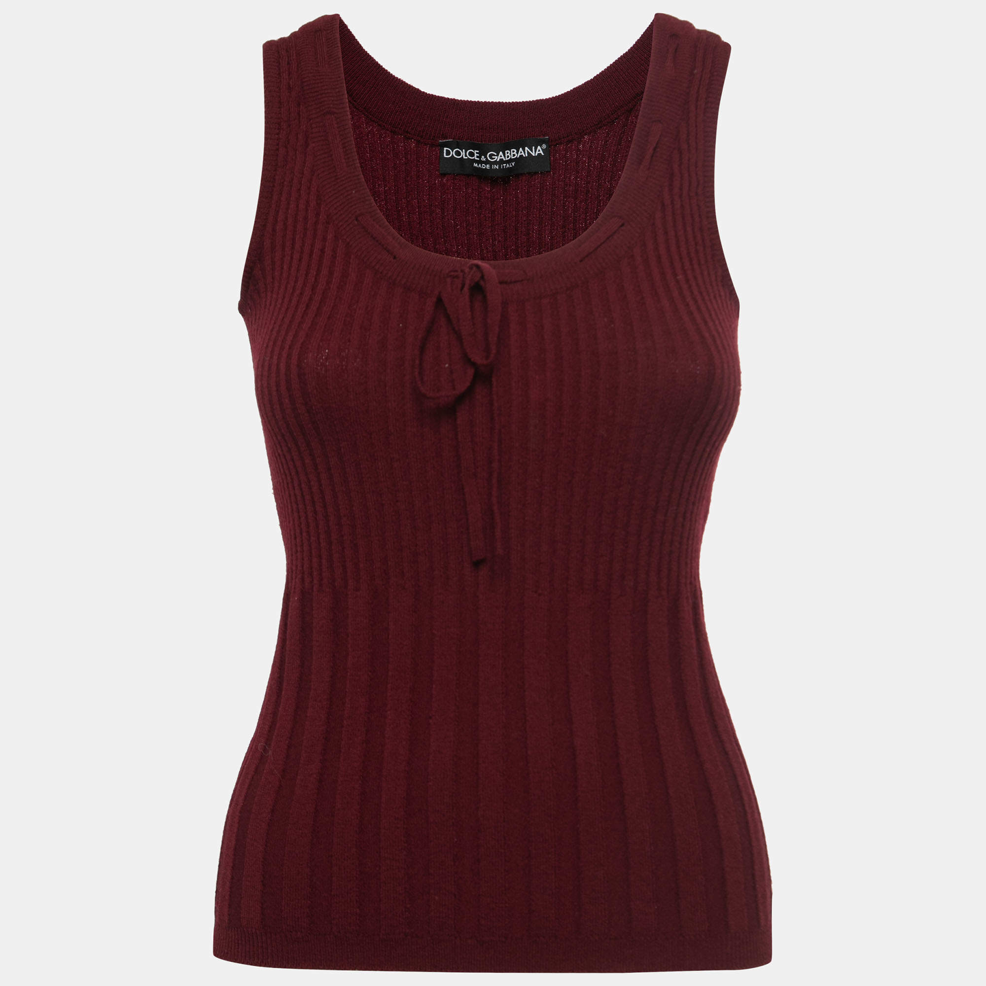 Pre Owned Dolce & Gabbana Burgundy Ribbed Knit Sleeveless Top S