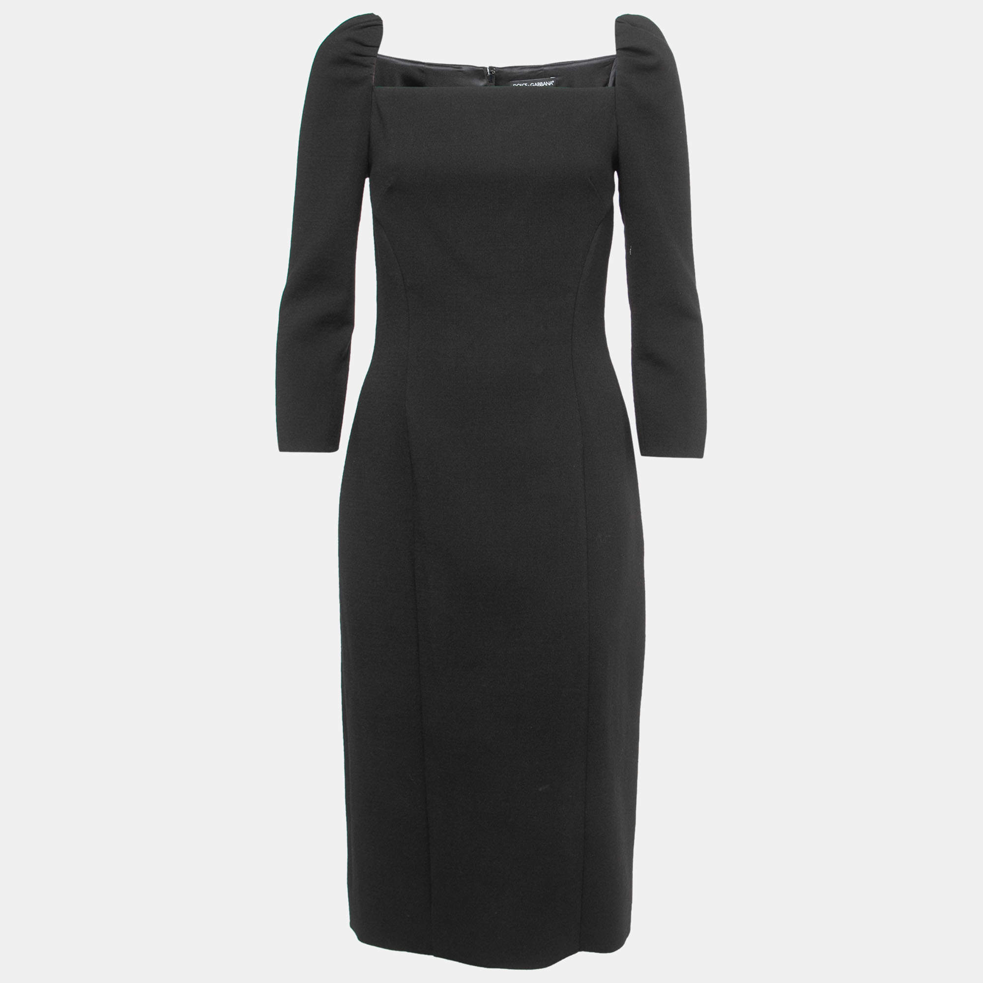 Pre Owned Dolce & Gabbana Black Wool Midi Dress S