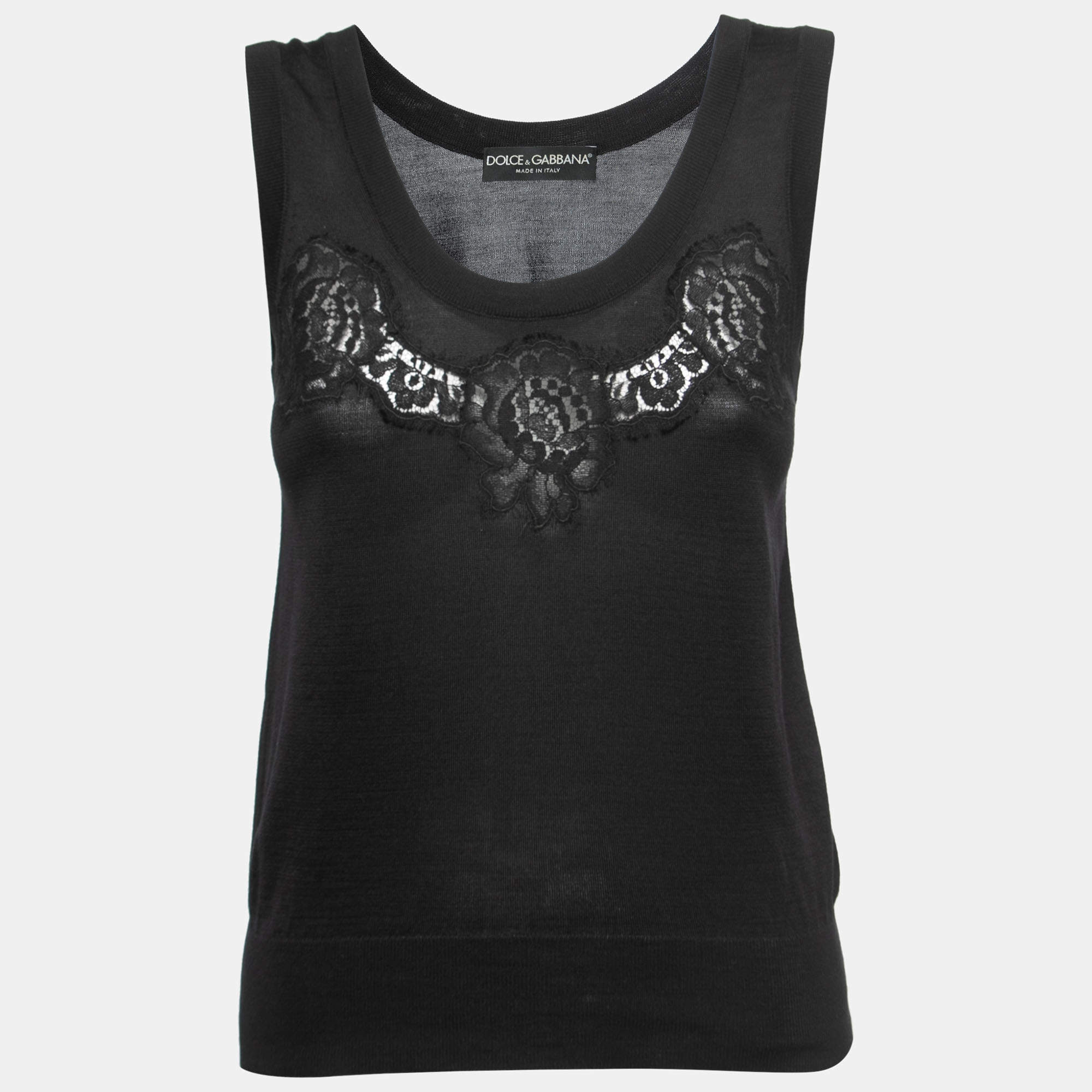 Pre Owned Dolce & Gabbana Black Lace Detail Knit Top M