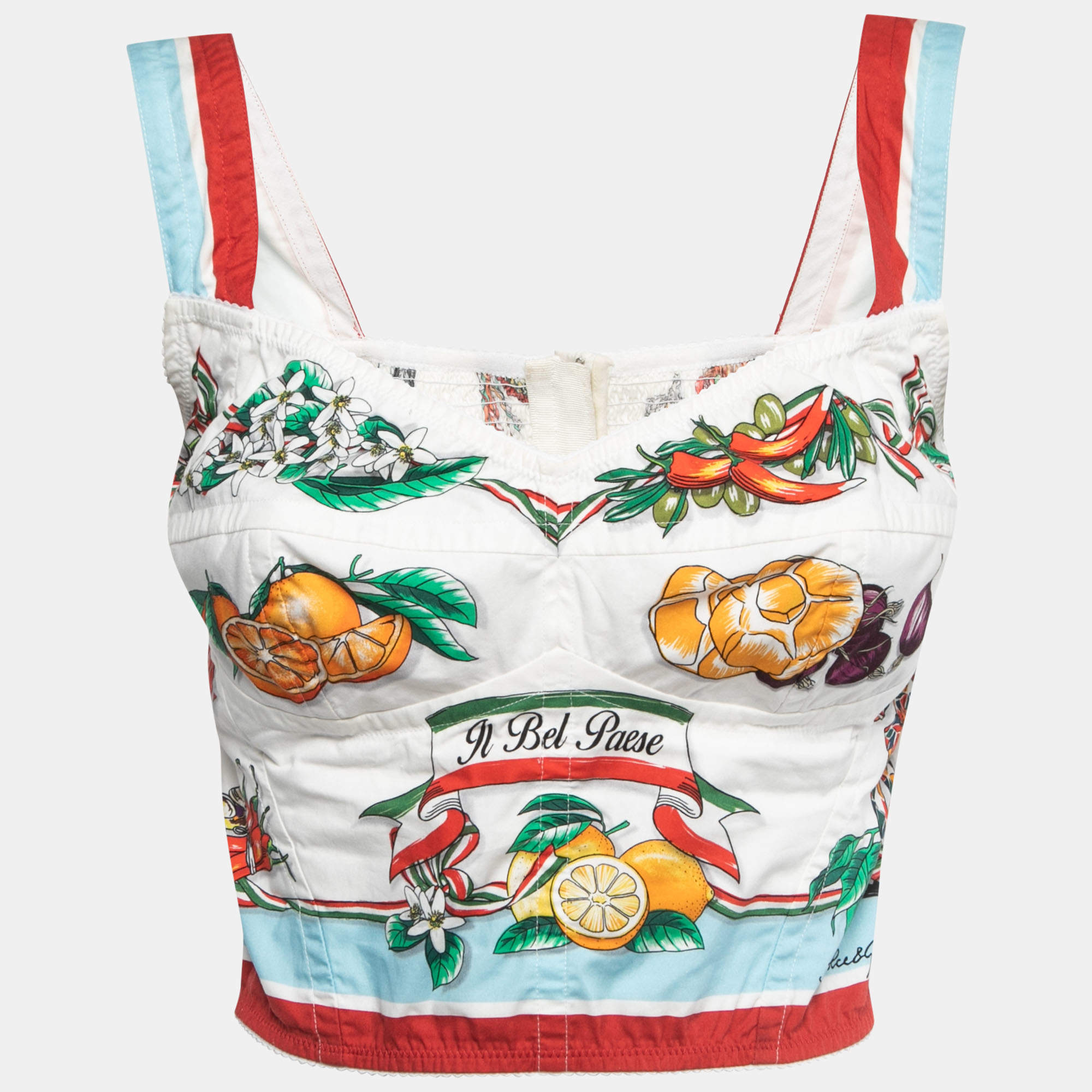 Pre Owned Dolce & Gabbana Multicolor Printed Cotton Bustier Crop Top M