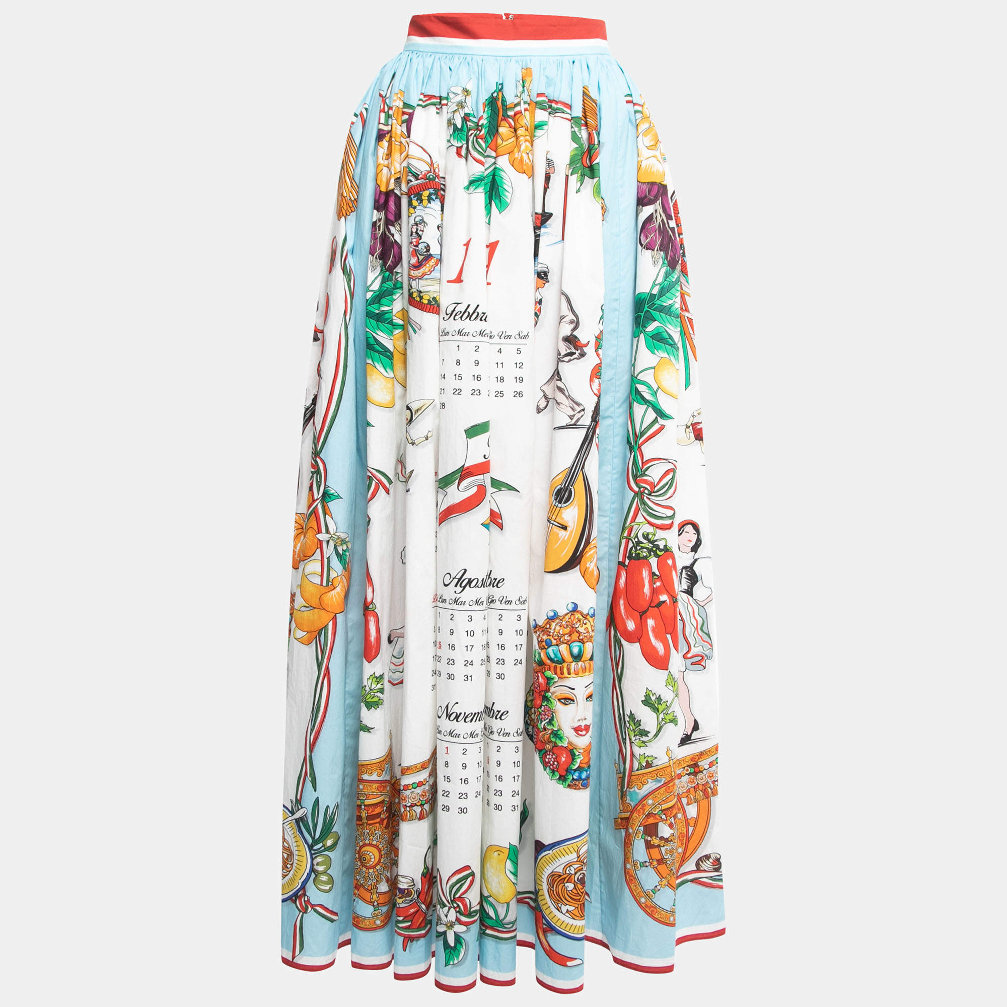 مملوكة مسبقًا Dolce & Gabbana Multicolor Printed Cotton Flared Maxi Skirt M