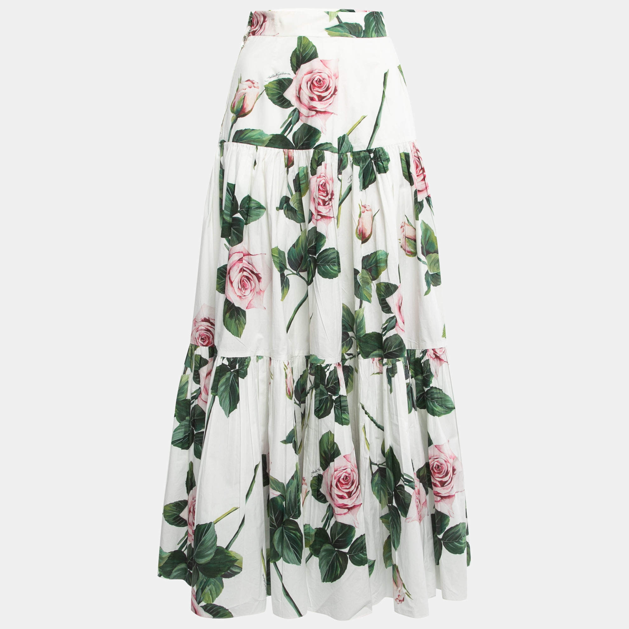 مملوكة مسبقًا Dolce & Gabbana White Floral Print Cotton Maxi Skirt M