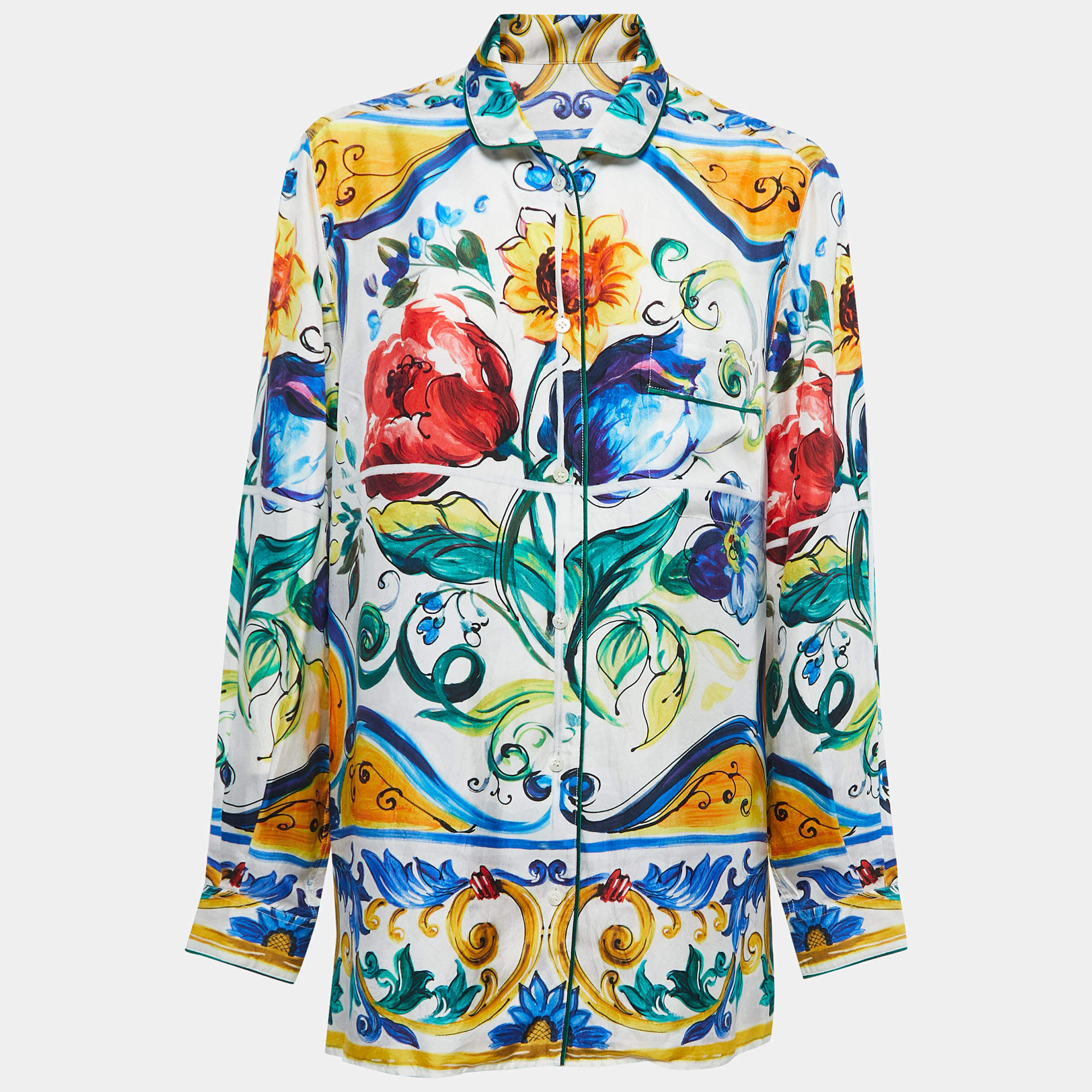 Dolce & Gabbana Multicolor Majolica Printed Silk Shirt L