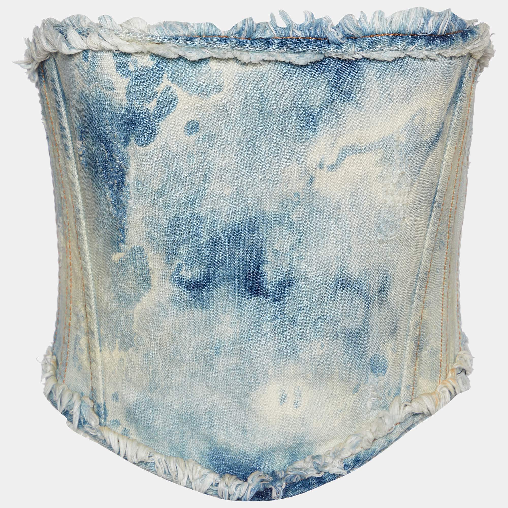 Pre Owned Dolce & Gabbana Light Blue Denim Strapless Corset Top M